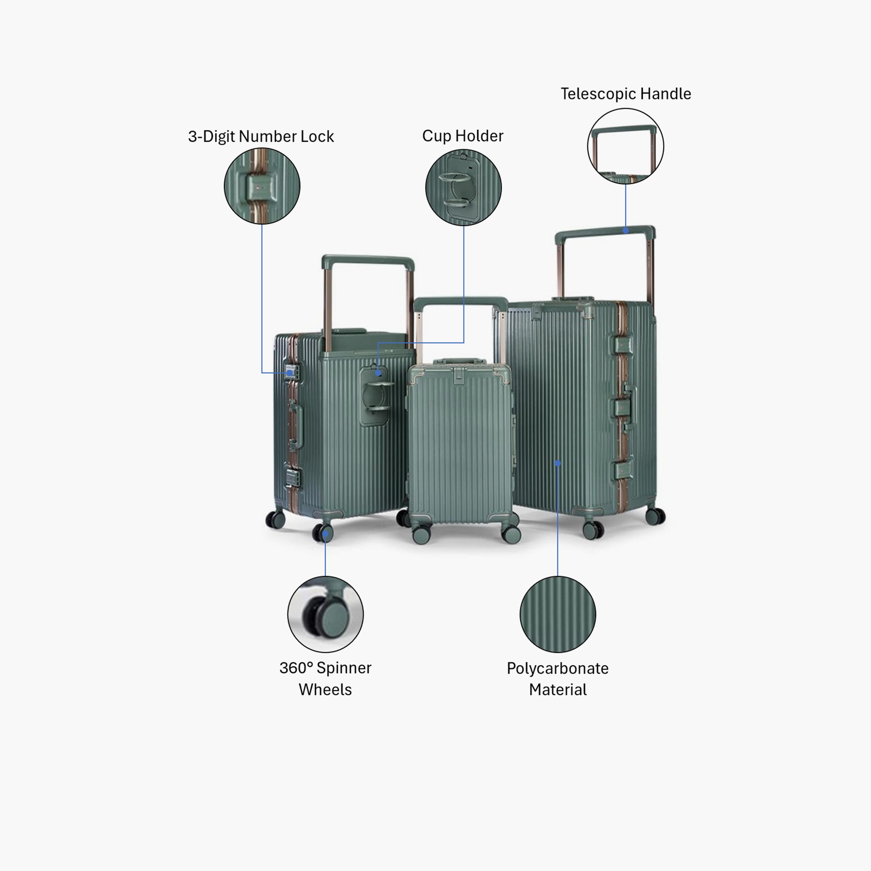 Limra Luxury Set of 3 Polycarbonate with ABS Hard-Sided 4-Wheeler Spinner Trolley Bags with 3-Digit Number Lock-travel-luggagesandbags-luggage-image-2