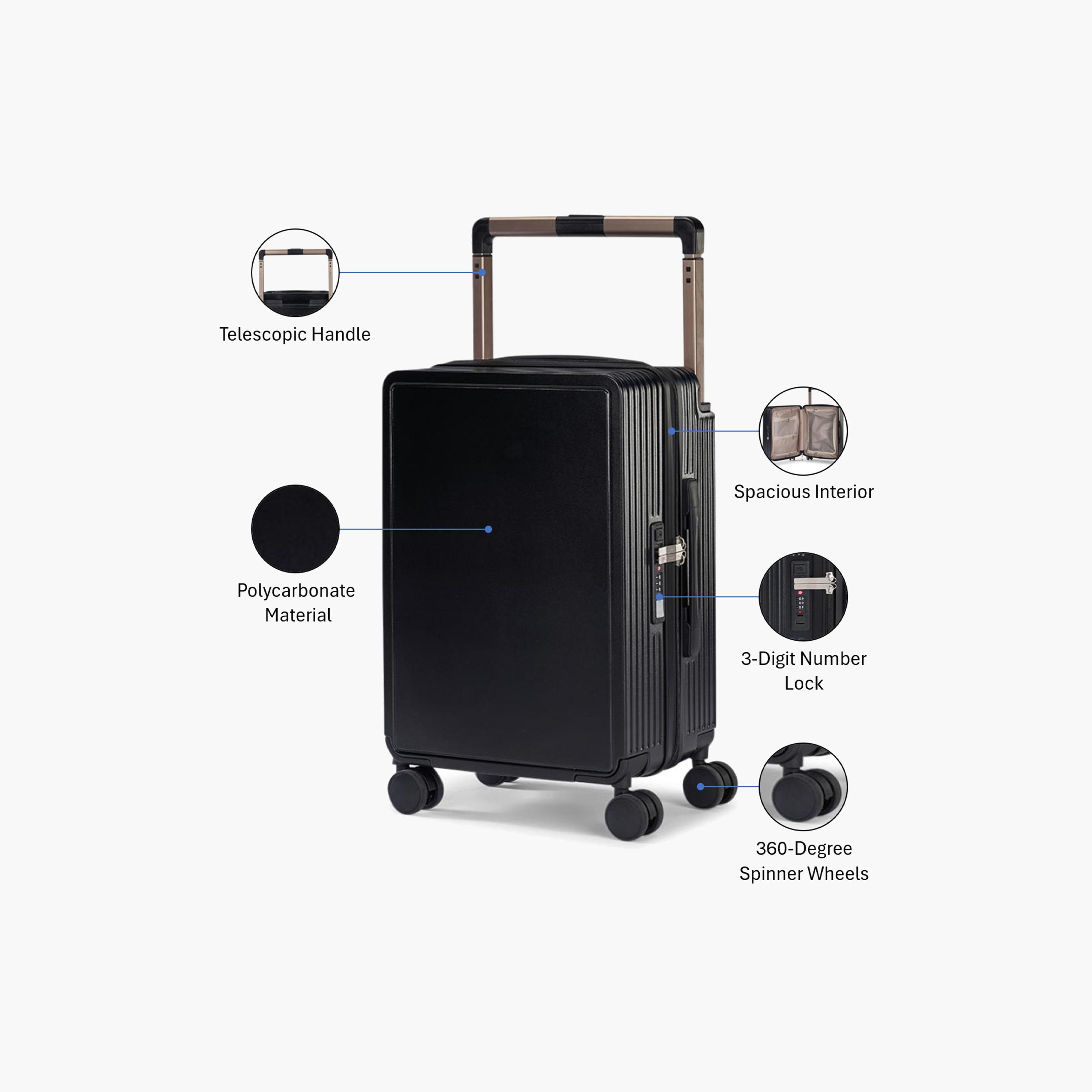 Limra Elegant 56 CM Small Cabin Polycarbonate with ABS Hard-Sided 4-Wheeler Spinner Trolley Bag with 3-Digit Number Lock-travel-luggagesandbags-luggage-image-3