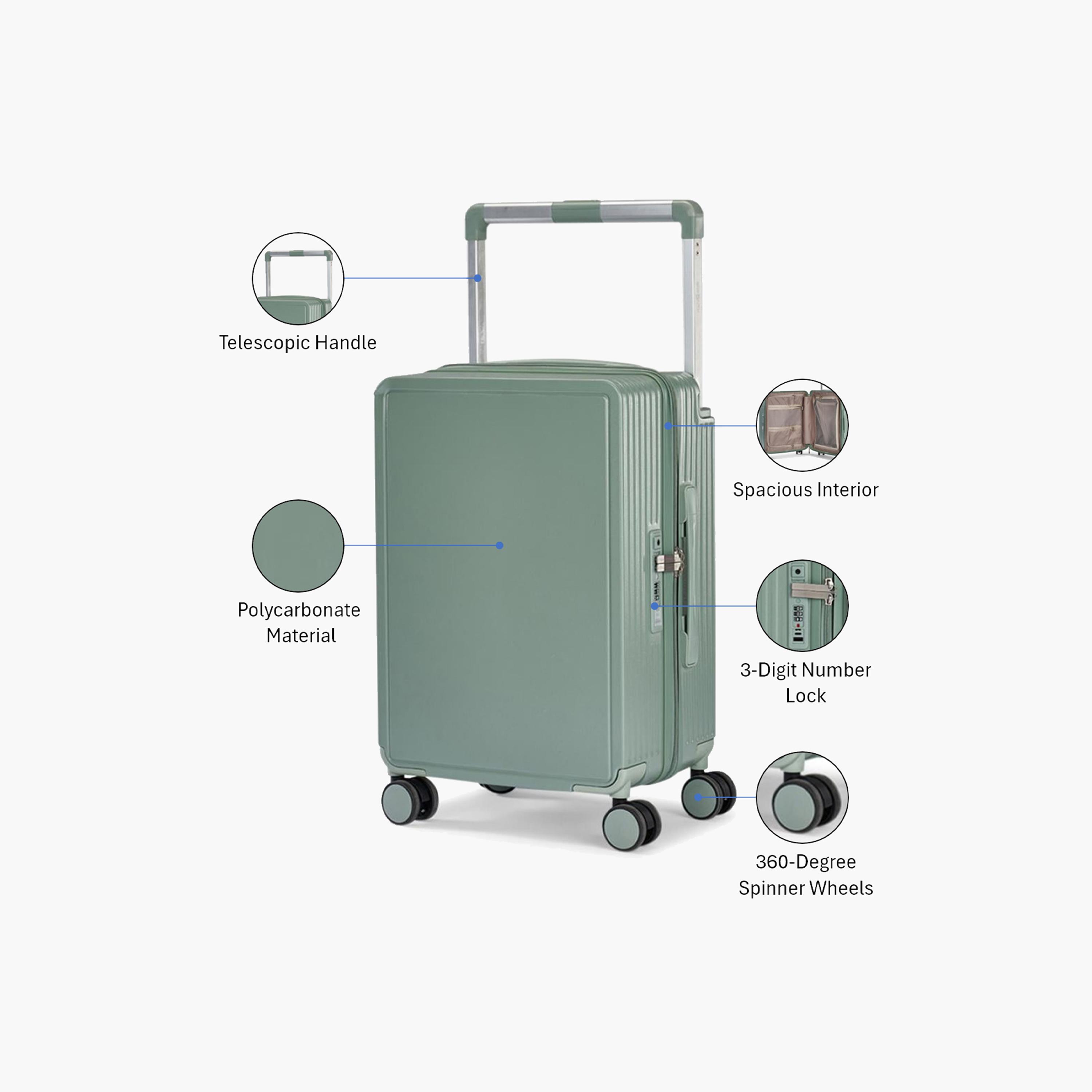 Limra Elegant 56 CM Small Cabin Polycarbonate with ABS Hard-Sided 4-Wheeler Spinner Trolley Bag with 3-Digit Number Lock-travel-luggagesandbags-luggage-image-3