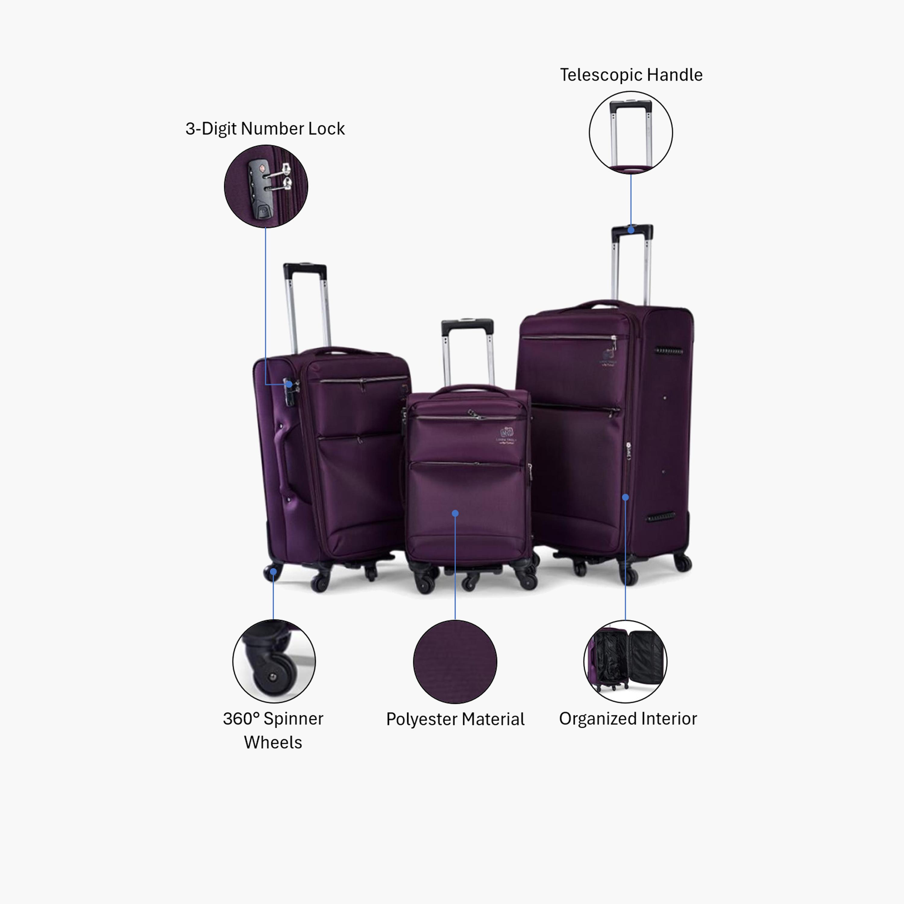 Limra Premium Set of 3 Polyester Soft-Sided 5-Wheeler Spinner Trolley Bags with 3-Digit Number Lock-travel-luggagesandbags-luggage-image-2
