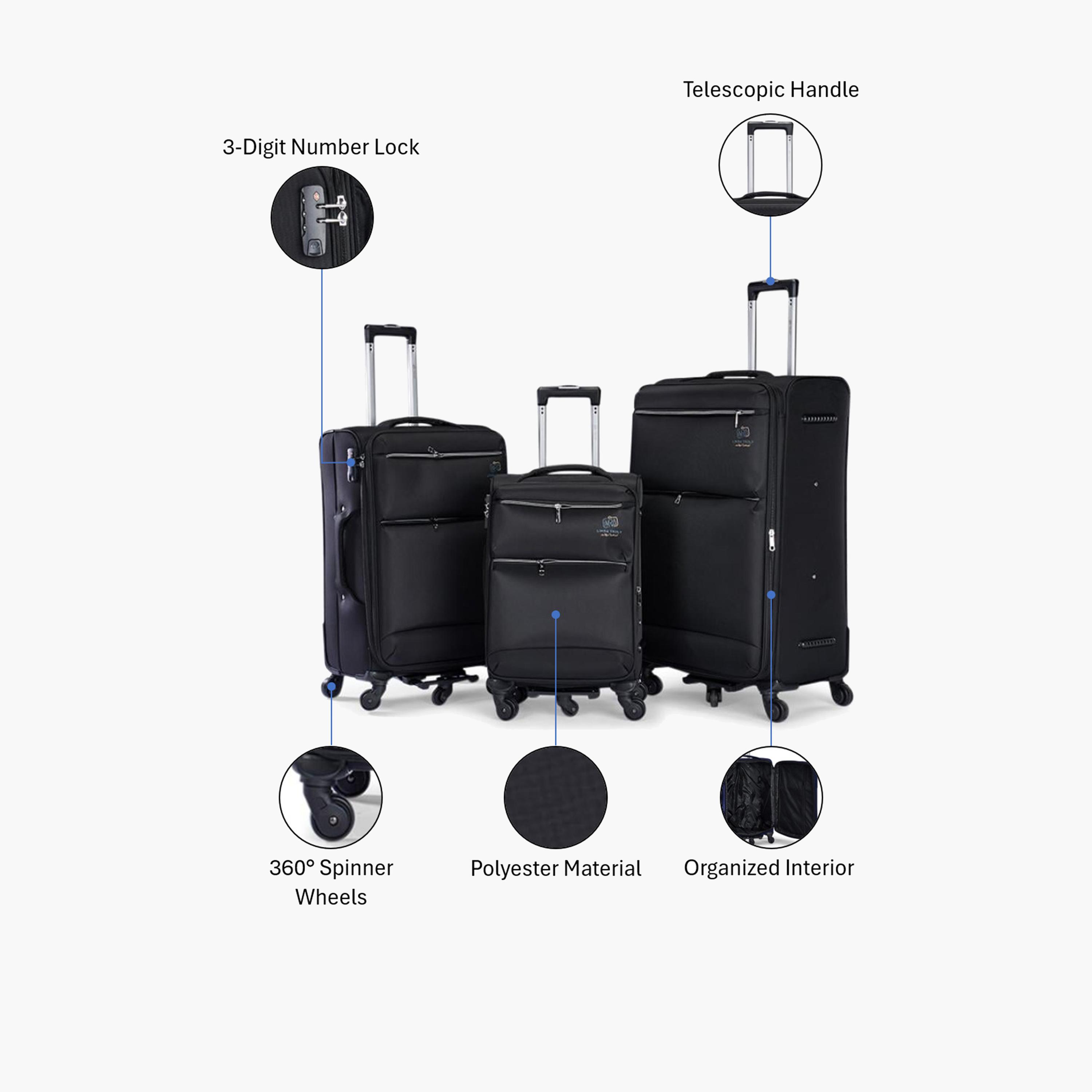Limra Premium Set of 3 Polyester Soft-Sided 5-Wheeler Spinner Trolley Bags with 3-Digit Number Lock-travel-luggagesandbags-luggage-image-2