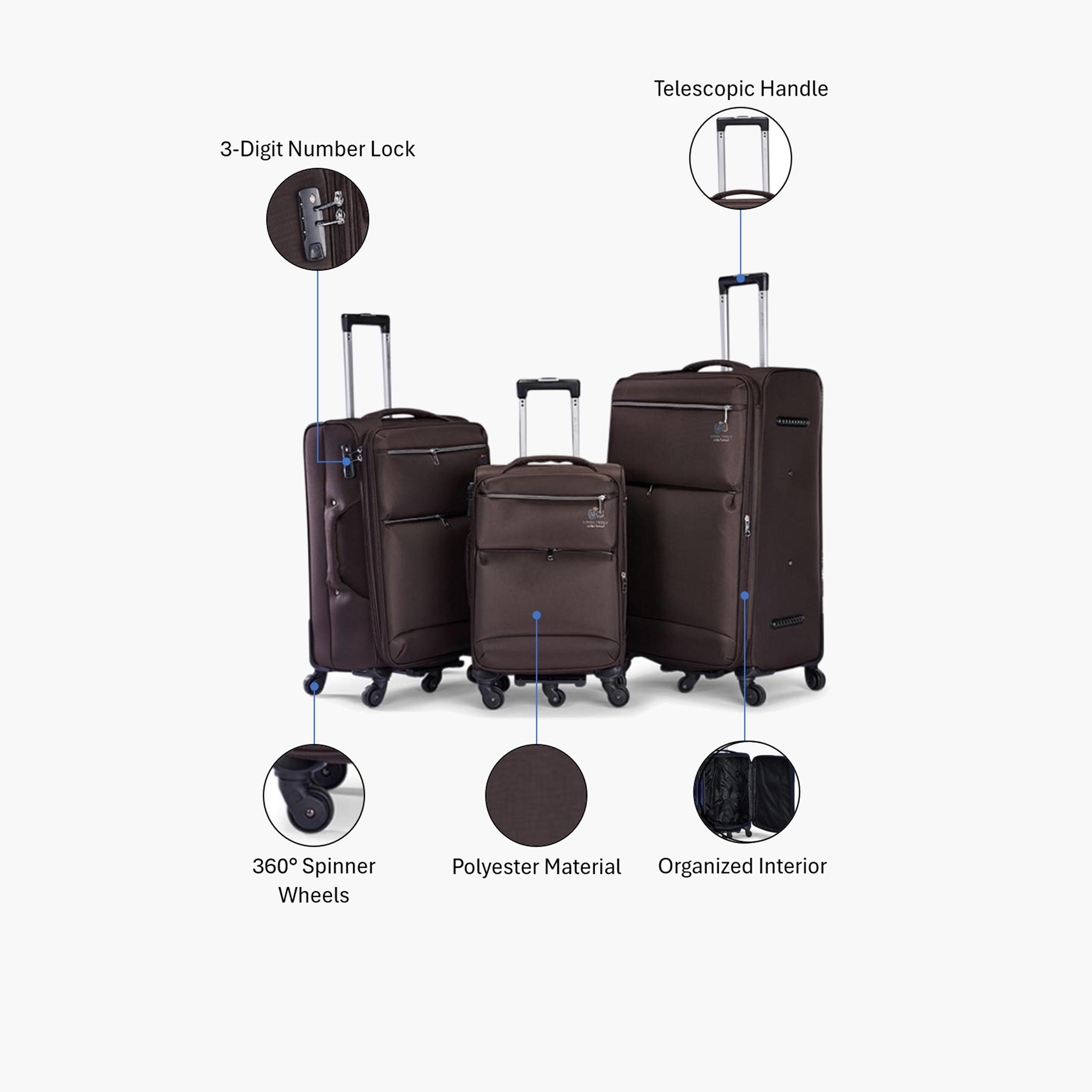 Limra Premium Set of 3 Polyester Soft-Sided 5-Wheeler Spinner Trolley Bags with 3-Digit Number Lock-travel-luggagesandbags-luggage-image-2