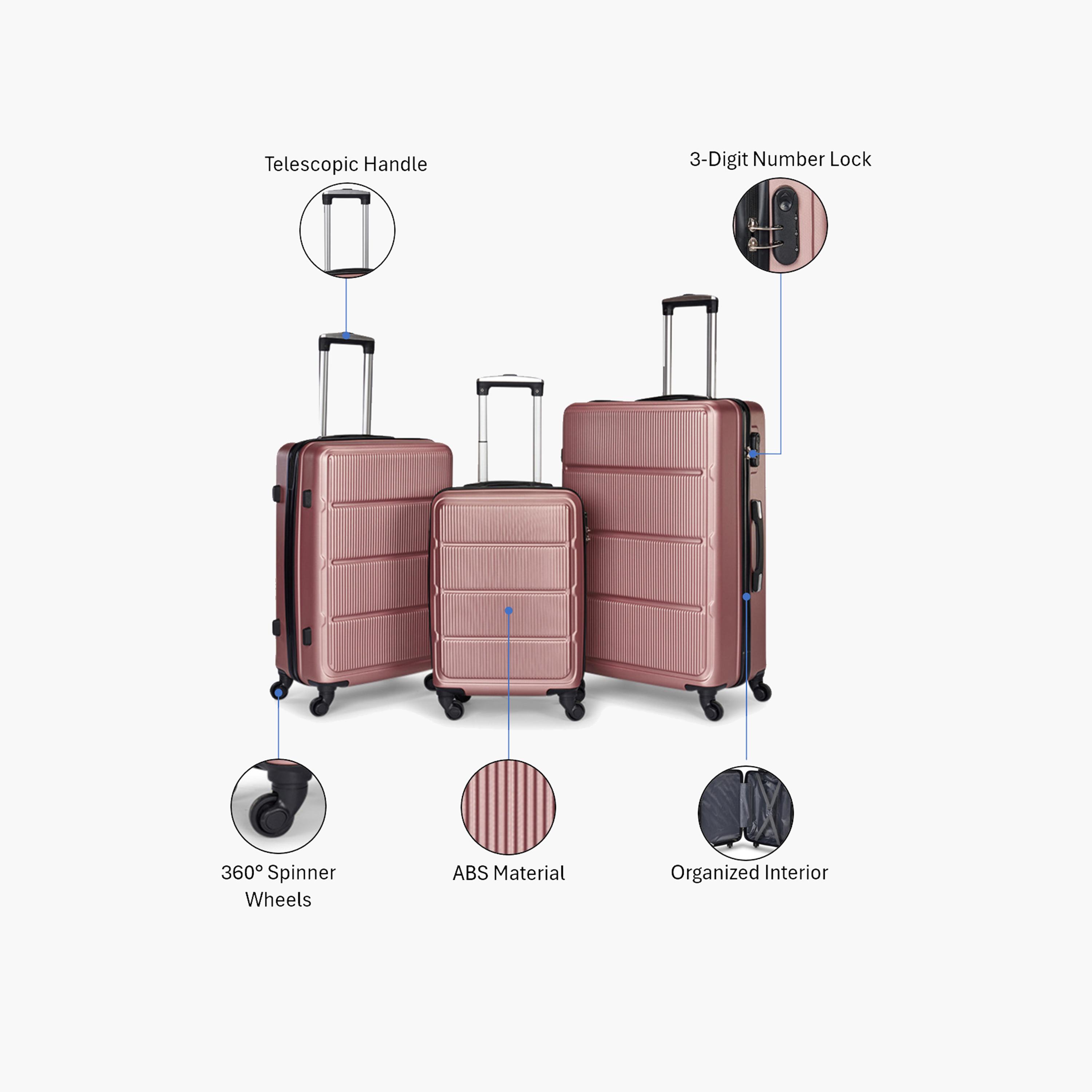 ليمرا - طقم شنط سفر 3 قطع بأربع عجلات دوارة جوانب صلبة من ABS  وقفل برقم سري مكون من 3 أرقام-travel-luggagesandbags-luggage-image-2