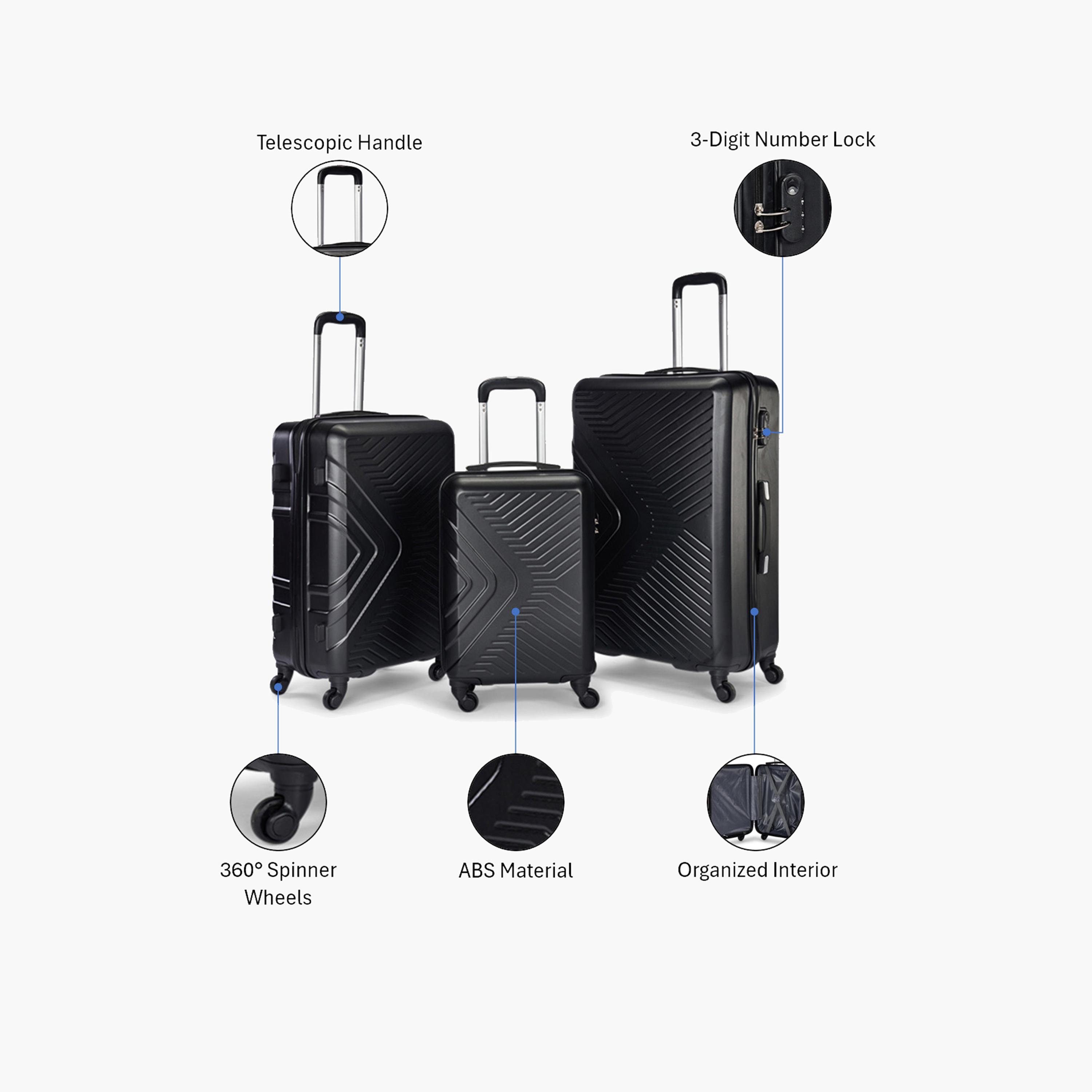 Limra Premium Set of 3 ABS Hard-Sided 4-Wheeler Spinner Trolley Bags with 3-Digit Number Lock-travel-luggagesandbags-luggage-image-2