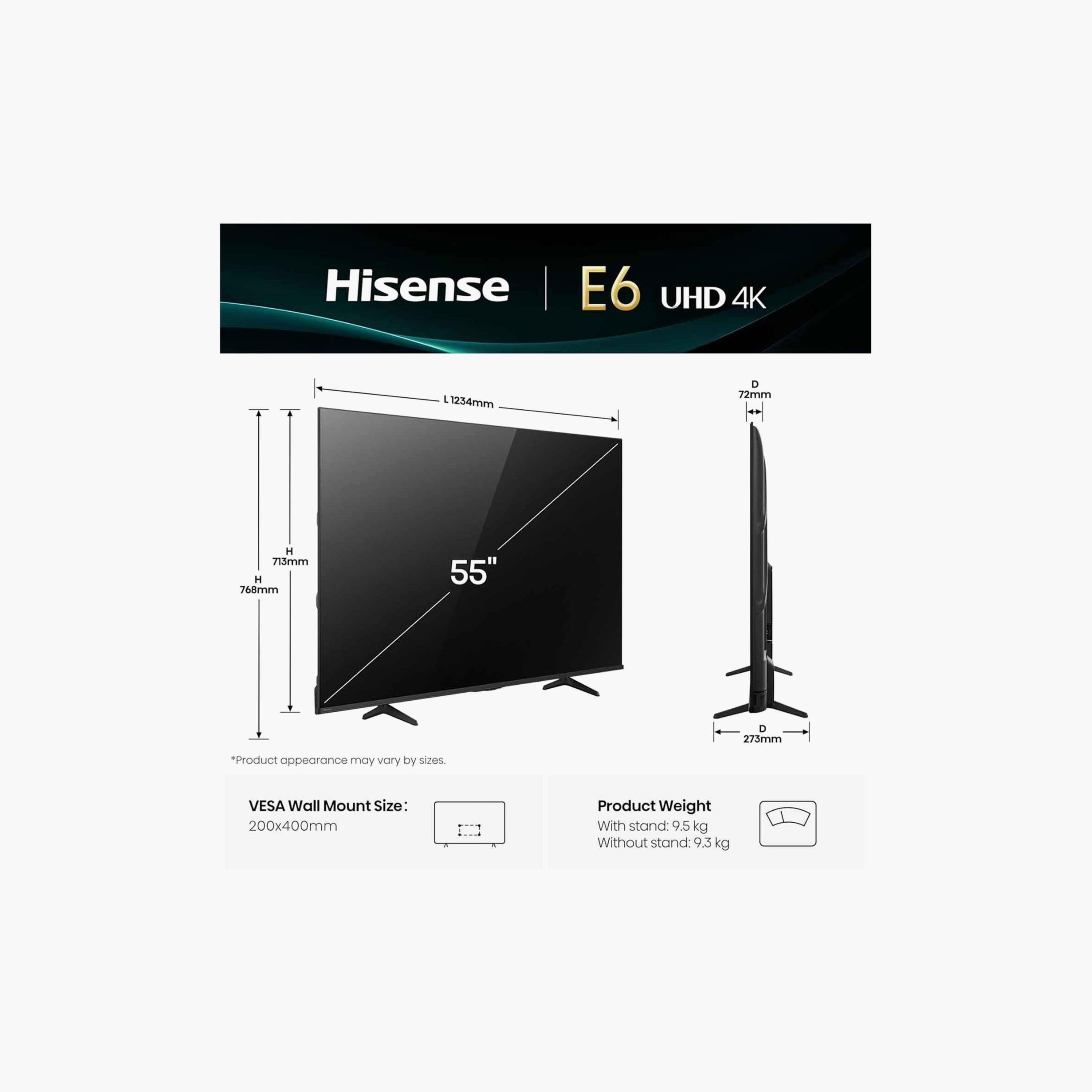 HISENSE 55 Inch E6Q LED 4K 4K AI Upscaler AI Smooth Motion Game Plus Smart TV (2024 - International) 55E6Q Black-electronics-televisionandvideo-image-3