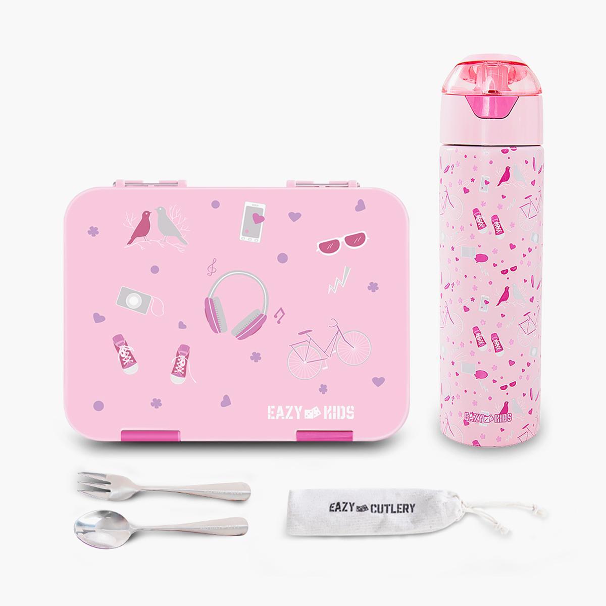 Eazy Kids Convertible Bento Lunch Box with Insulated Stainless Steel Water Bottle
