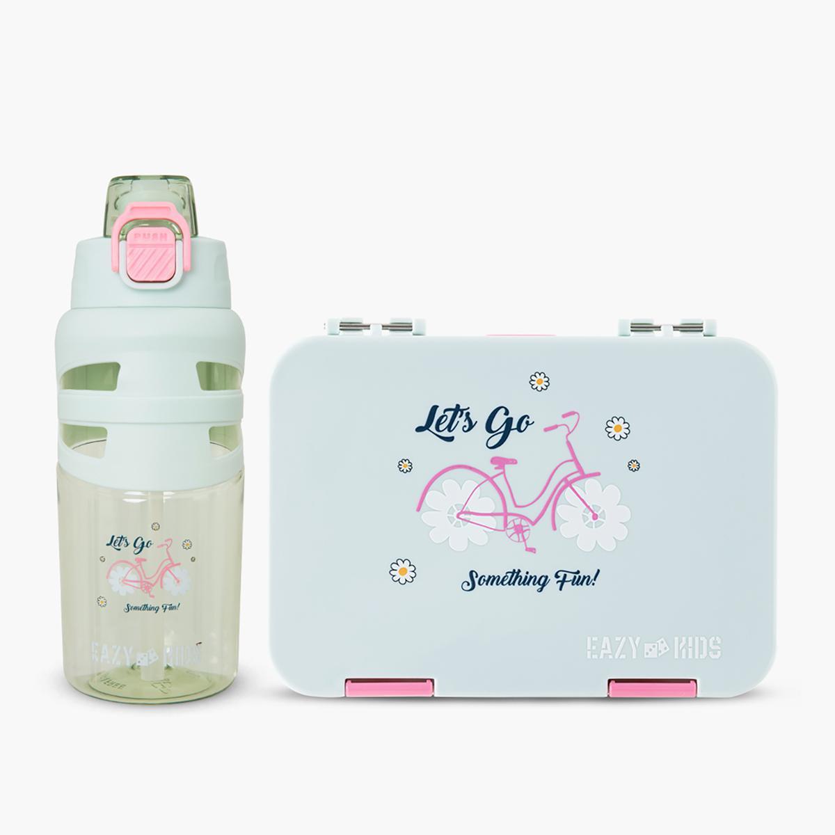 Eazy Kids Bicycle 4-Compartment Bento Lunch Box with Flip Top Water Bottle