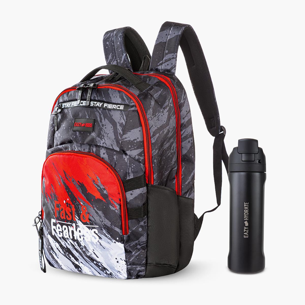 Eazy Kids Fast & Fearless 20-inch School Bag for Boys with Water Bottle - 50x32x20 cm
