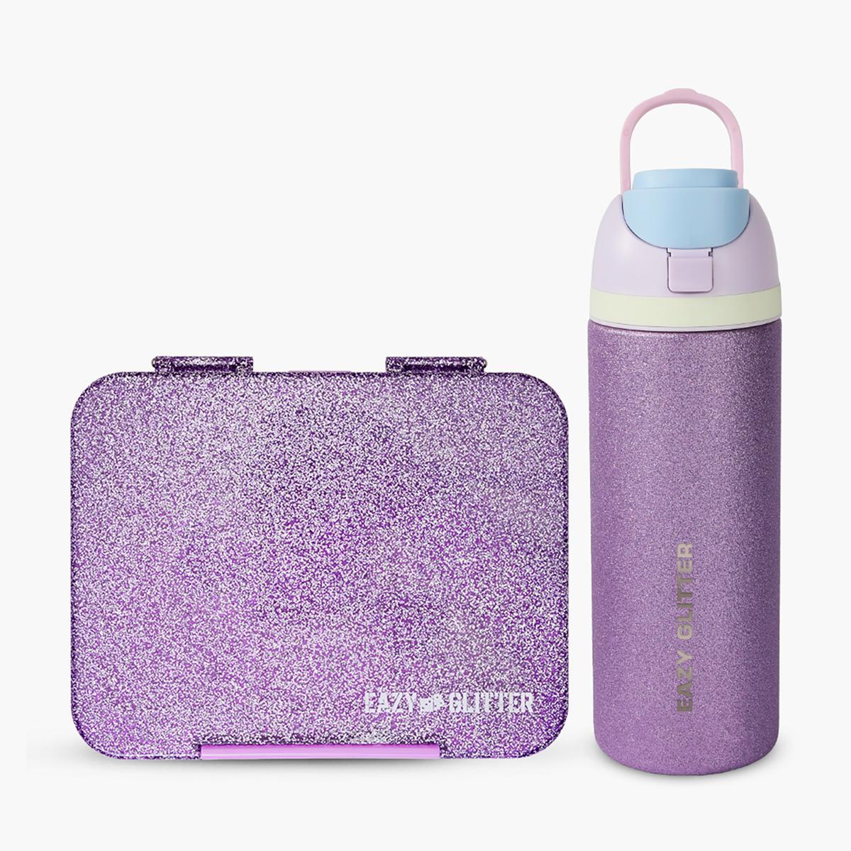 Eazy Kids Glitter Convertible Bento Lunch Box with Stainless Steel Water Bottle