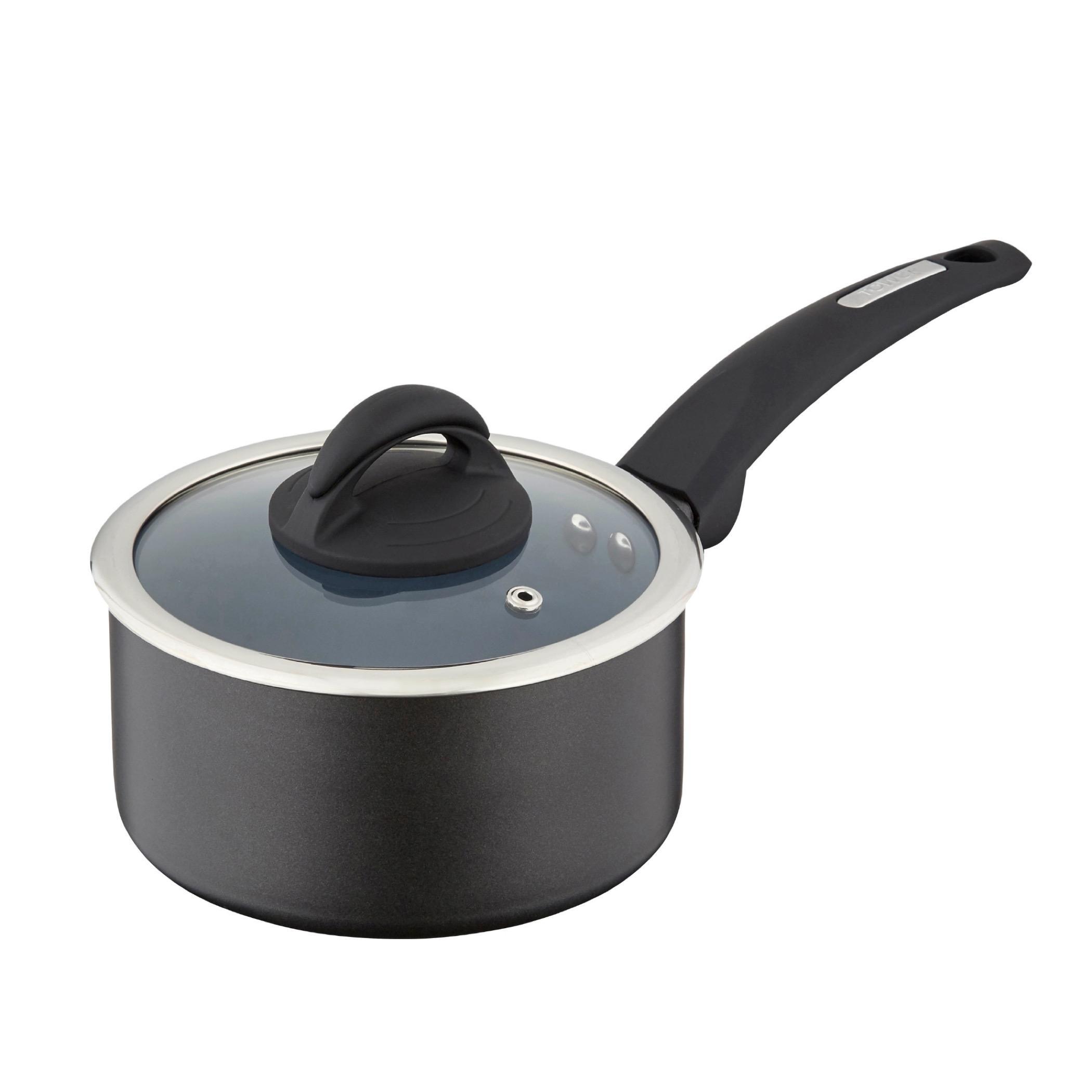 Tower Cerasure Aluminium Non-Stick Saucepan with Tempered Glass Lid - 18 cm