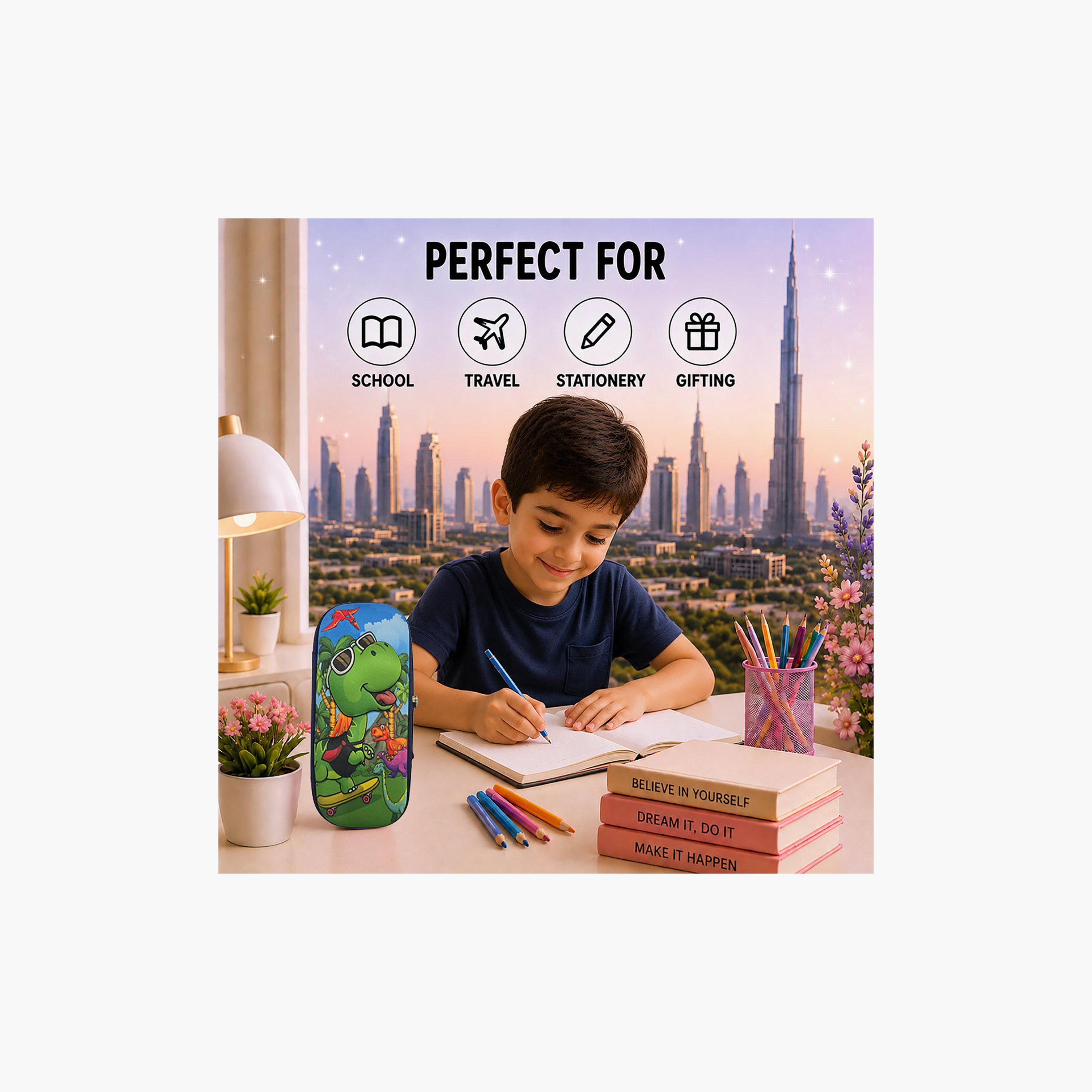 Cocobee Dino On Skate Pencil Case with Zip Closure - EVC-school-stationery-pencilcases-image-4
