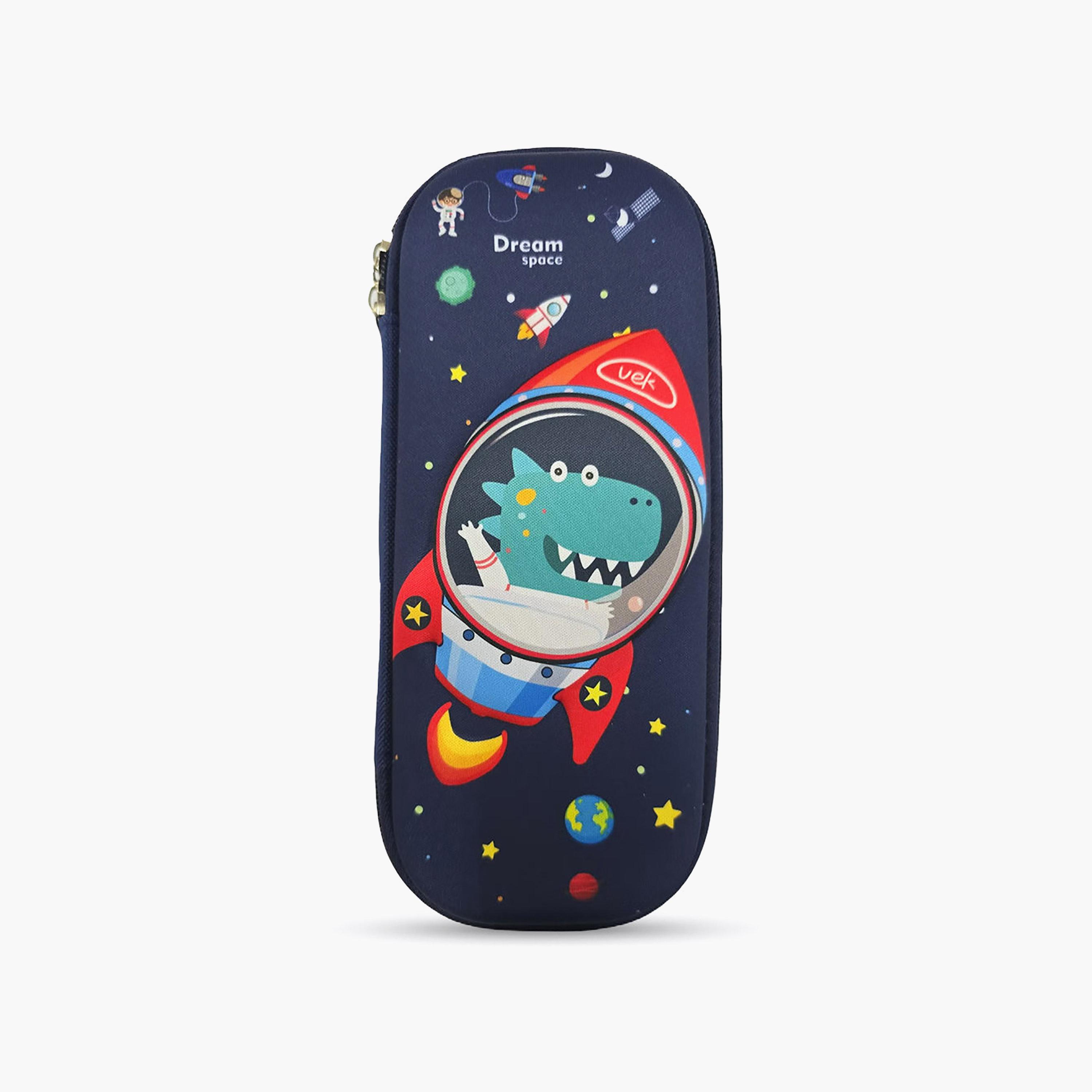 مقلمة بسحاب برسمة ديناصور وطبق فضائي من كوكوبي - EVC-school-stationery-pencilcases-image-1