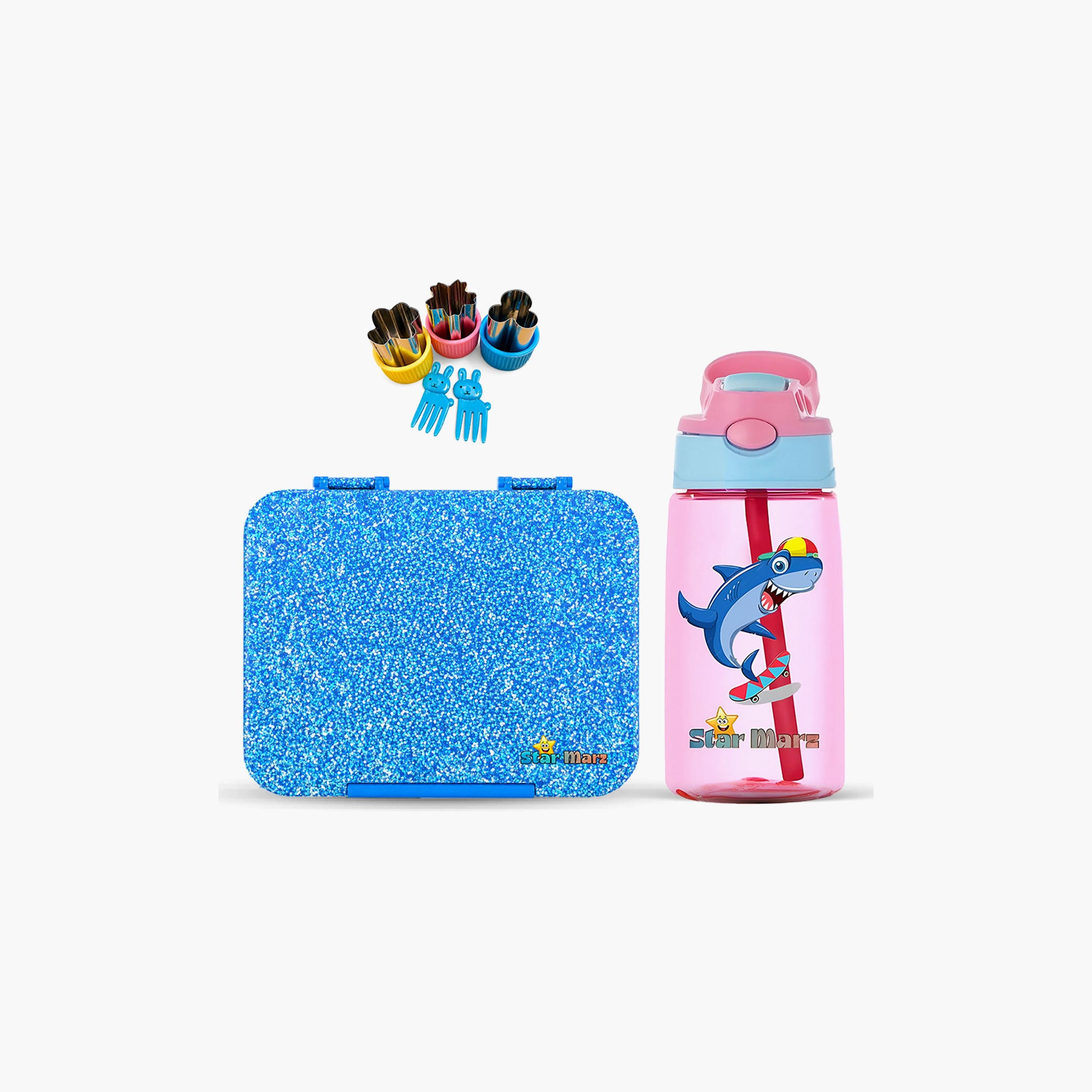 Starmarz Glitter 2-Piece Bento Lunch Box Set for 2-5 with Unicorn Water Bottle - 480 ml-school-lunchessentials-sets-image-1