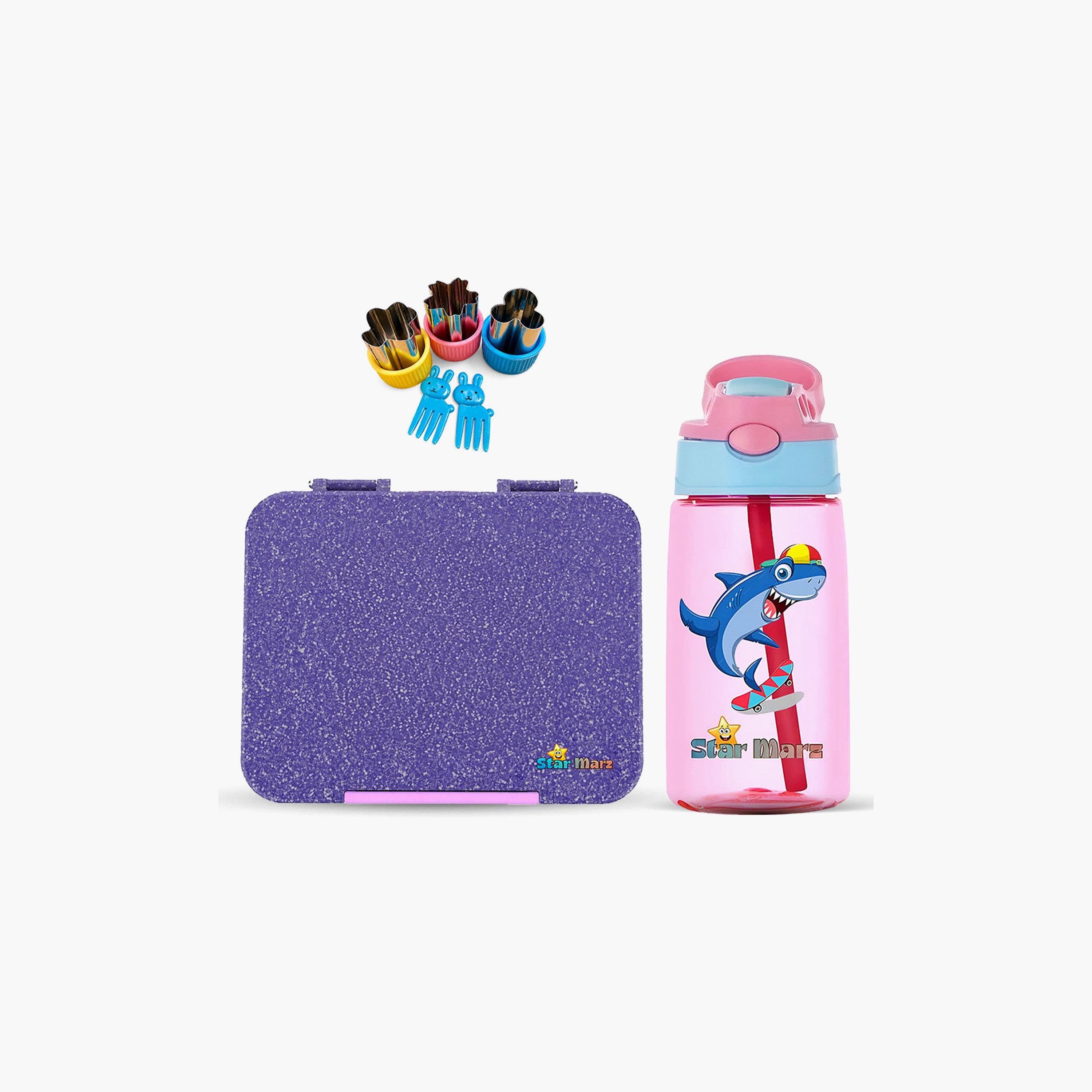 Starmarz Glitter 2-Piece Bento Lunch Box Set for 2-5 with Unicorn Water Bottle - 480 ml-school-lunchessentials-sets-image-1