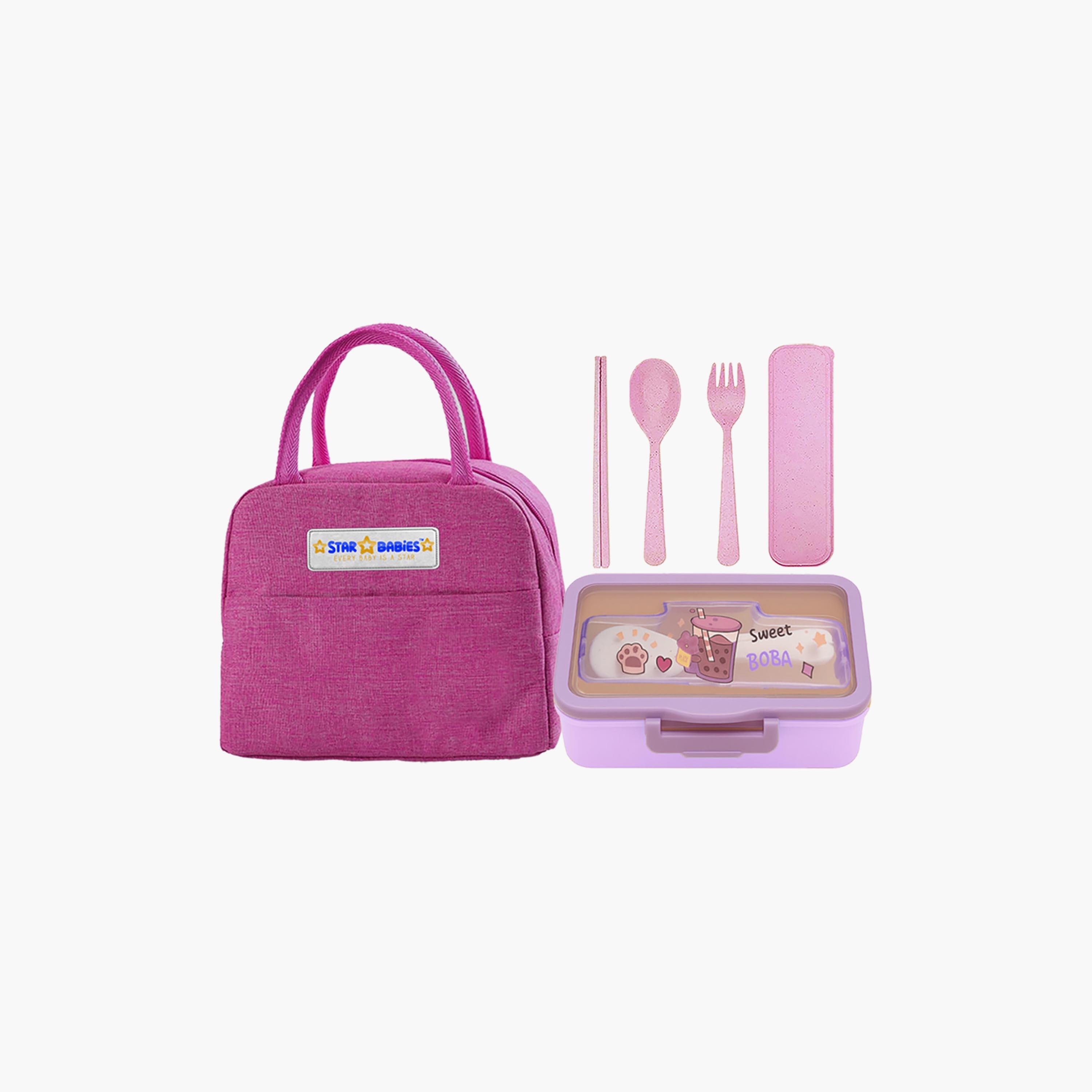 Star Babies Plain 3-Piece Insulated Lunch Bag Set for Girls 5-8 Yrs with Lunch Box & Cutlery-school-lunchessentials-sets-image-1