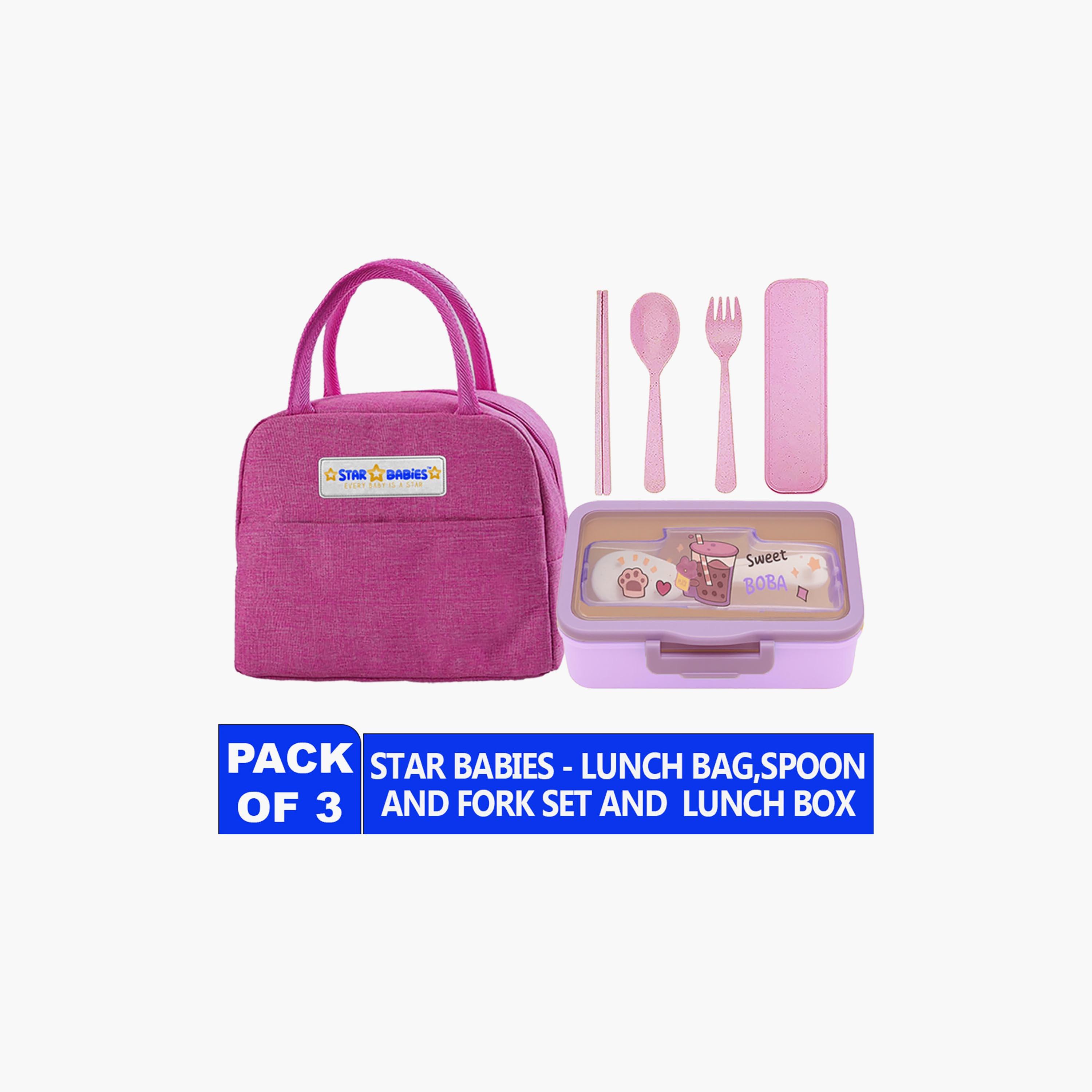 Star Babies Plain 3-Piece Insulated Lunch Bag Set for Girls 5-8 Yrs with Lunch Box & Cutlery-school-lunchessentials-sets-image-7