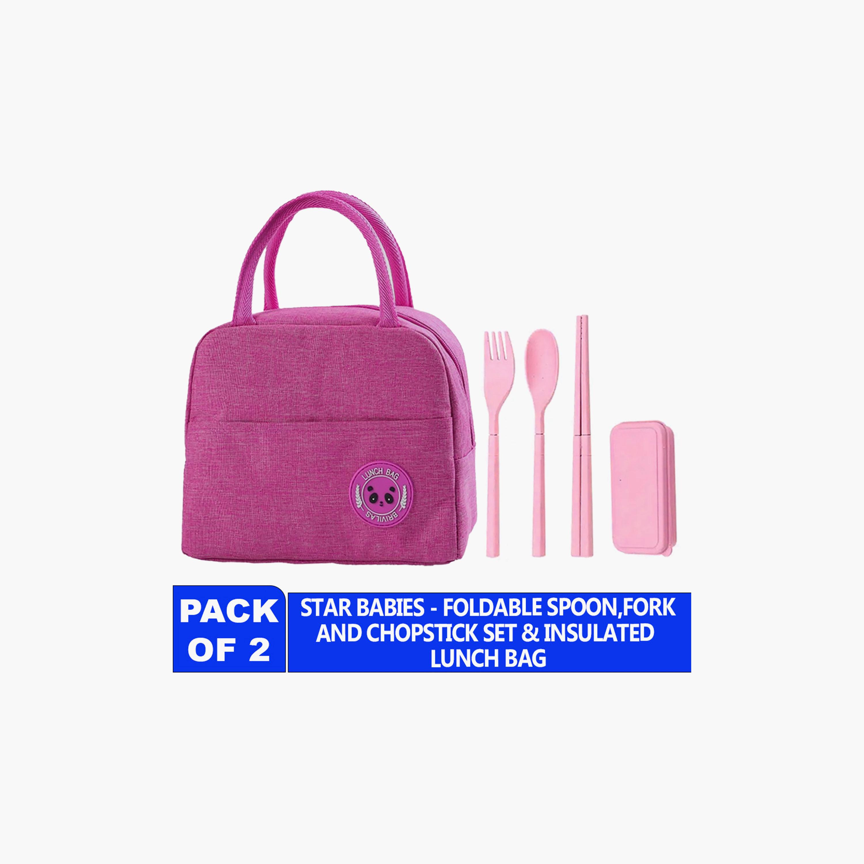 Star Babies Plain 2-Piece Insulated Lunch Bag Set for 5-8 Yrs with Cutlery-school-lunchessentials-sets-image-5