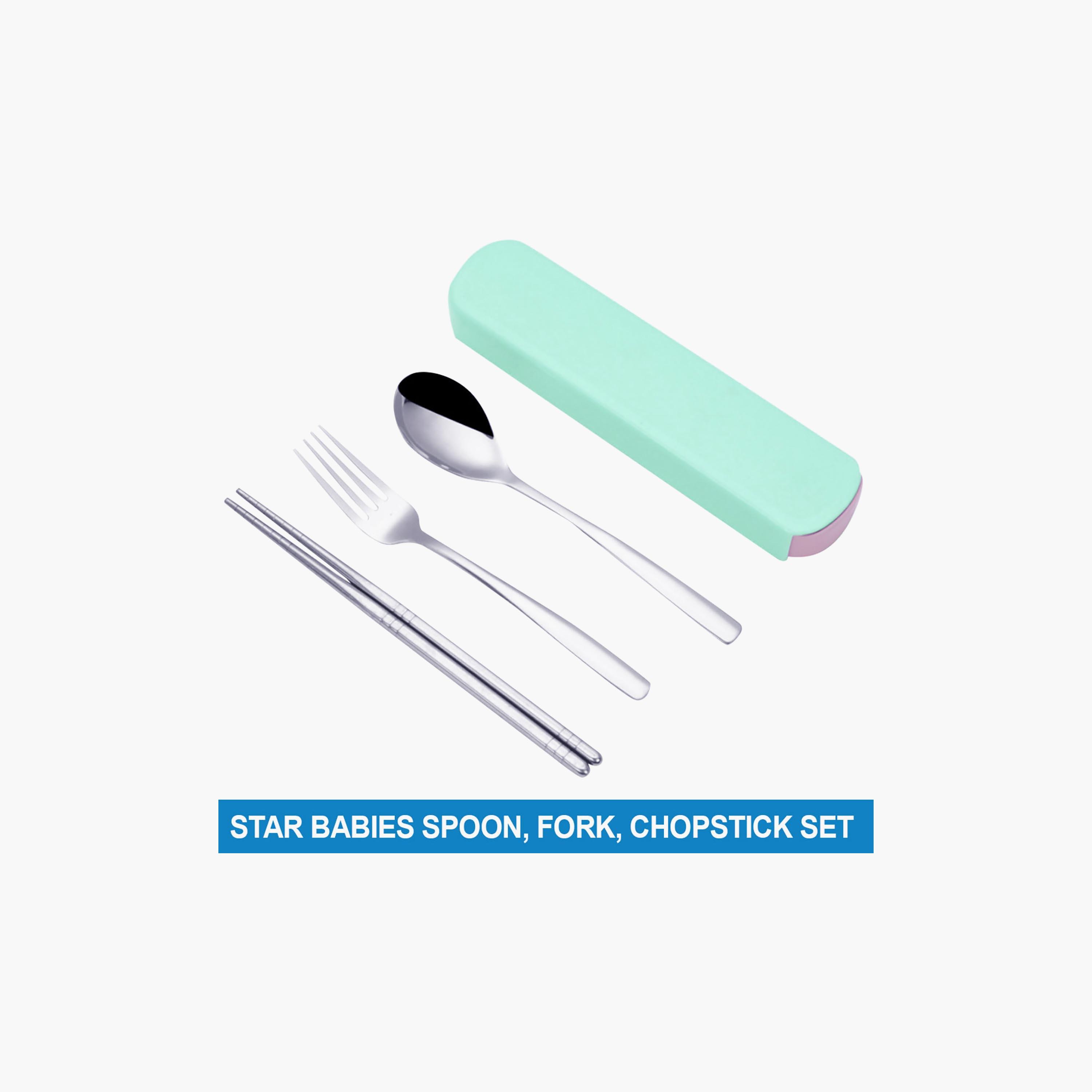 Star Babies 4-Piece Stainless Steel Spoon & Fork with Chopsticks with Storage Case Set-baby-feeding-mealtimeessentials-image-2