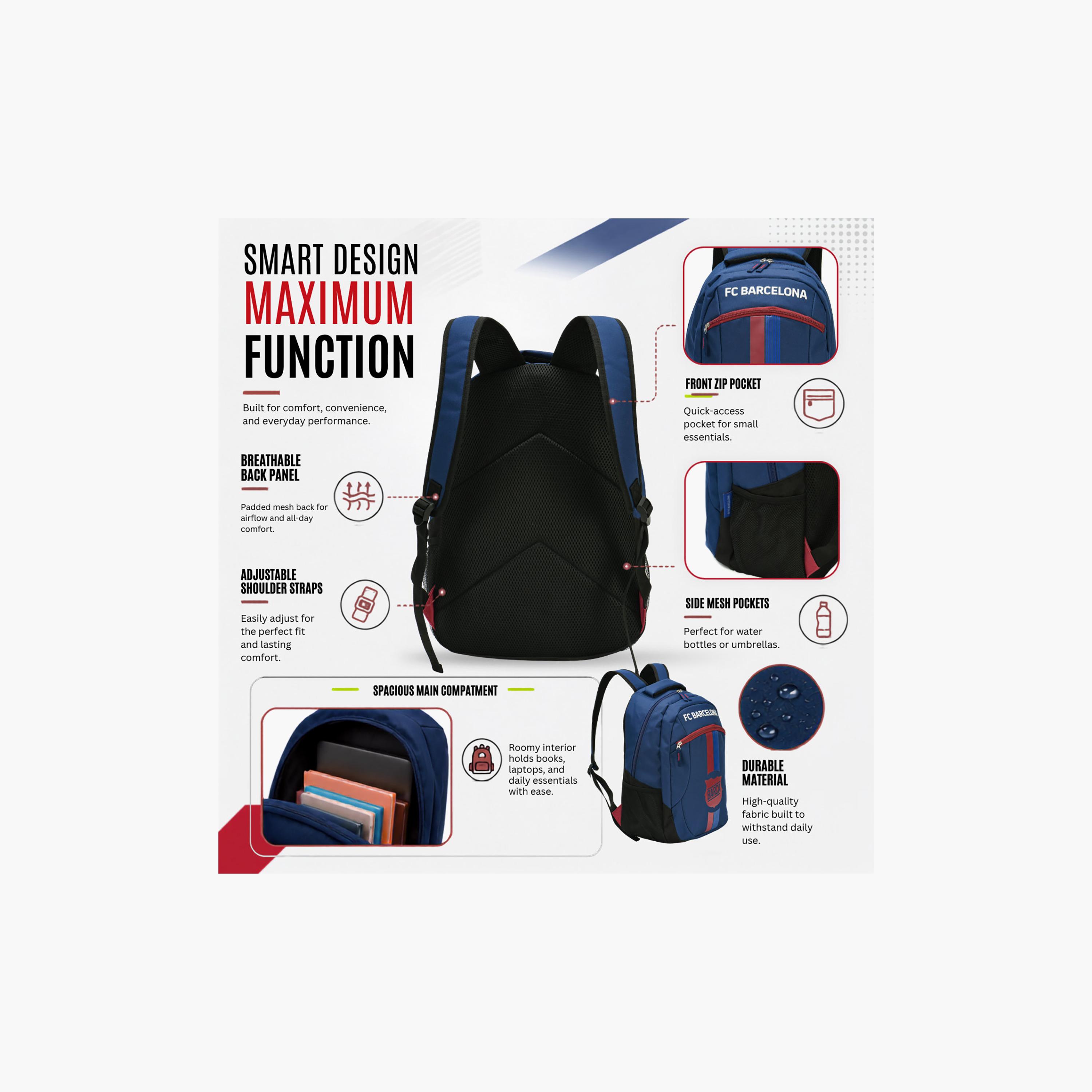 Bamboo Bark FC Barcelona Backpack for Boys 8-13 Yrs with 2 Zipper Compartment - 17 Inch-school-bagsandbackpacks-backpacks-image-2