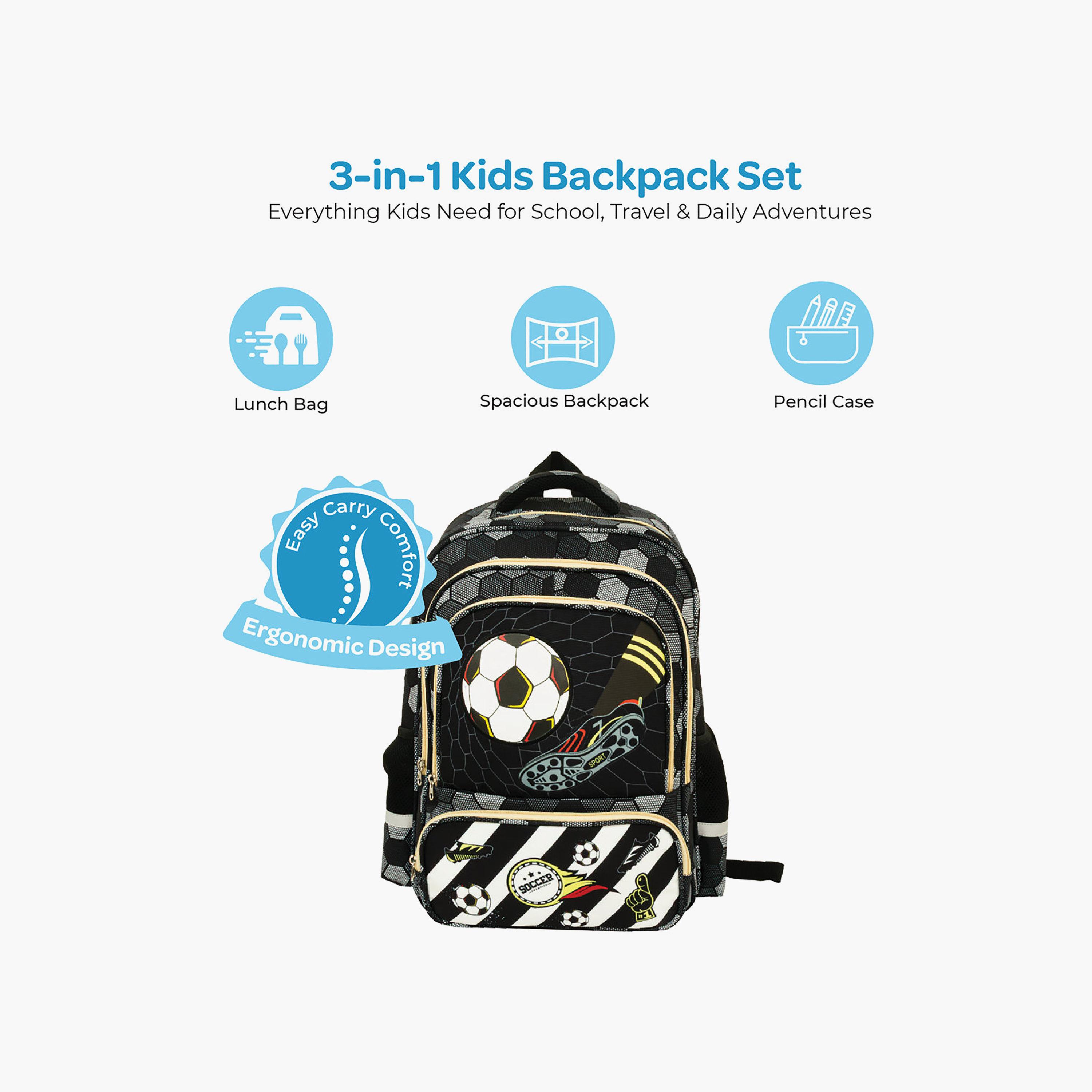 Moon Football 3-Piece School Backpack Set for 8-13 Yrs with Lunch Bag & Pencil Case - 14 Inch-school-bagsandbackpacks-backpacks-image-2