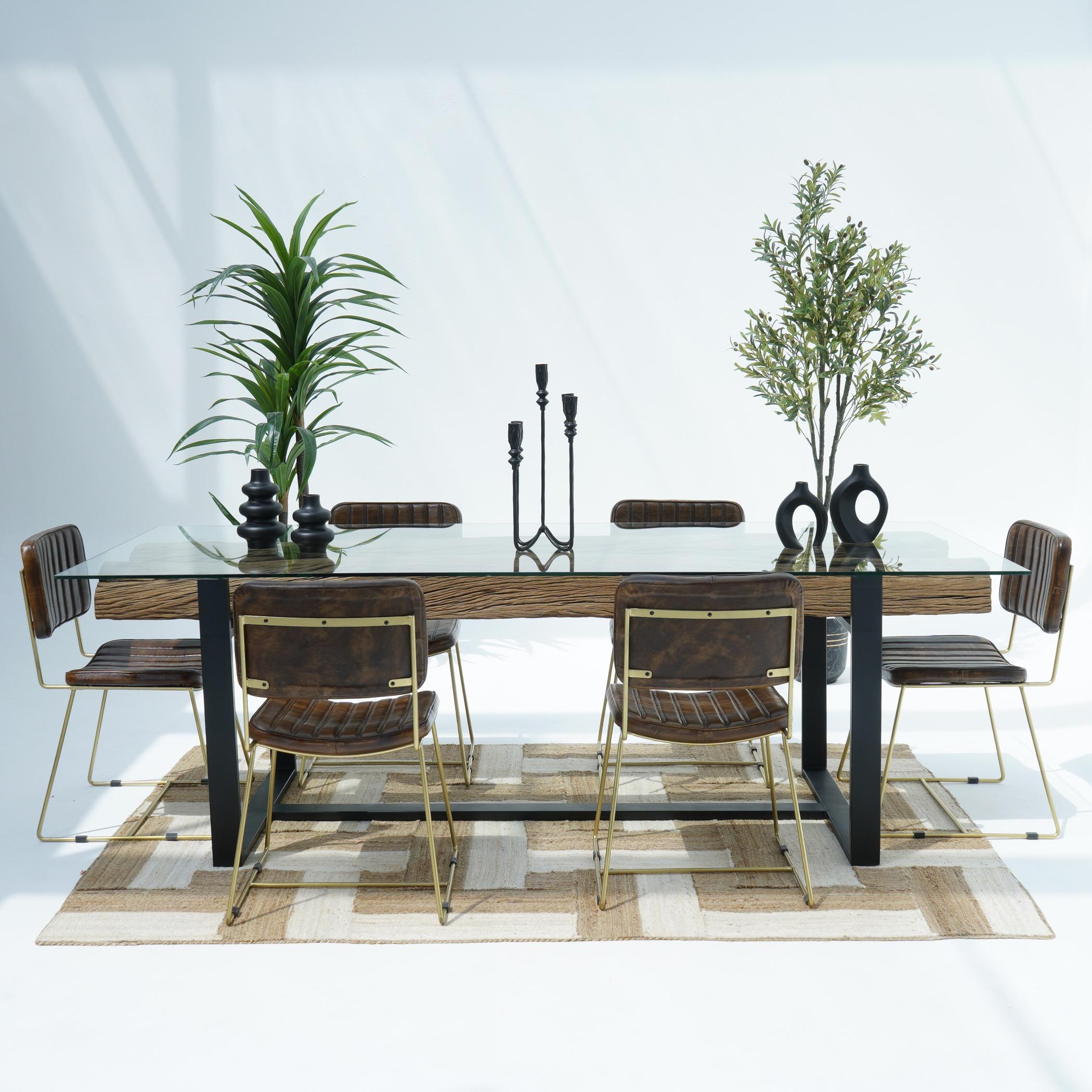 Art and Craft Railway Log 6-Seater Wooden Top Dining Table