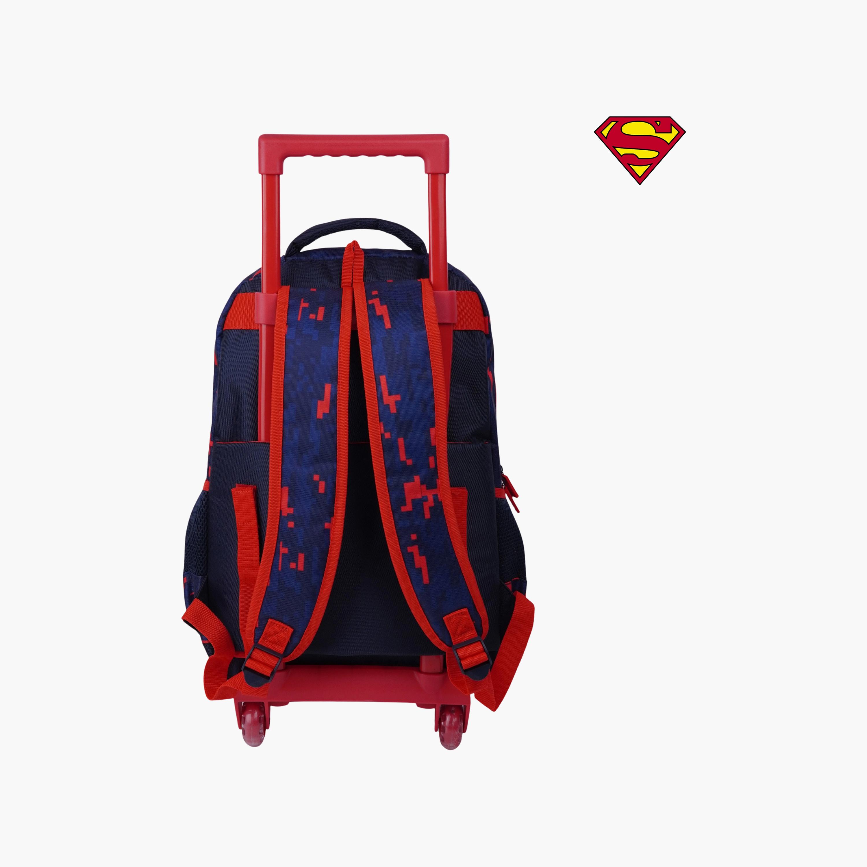 Warner Bros Superman Trolley Backpack for Boys 8-12 Yrs with Telescopic Handle - 18 Inch-school-bagsandbackpacks-trolleybags-image-3