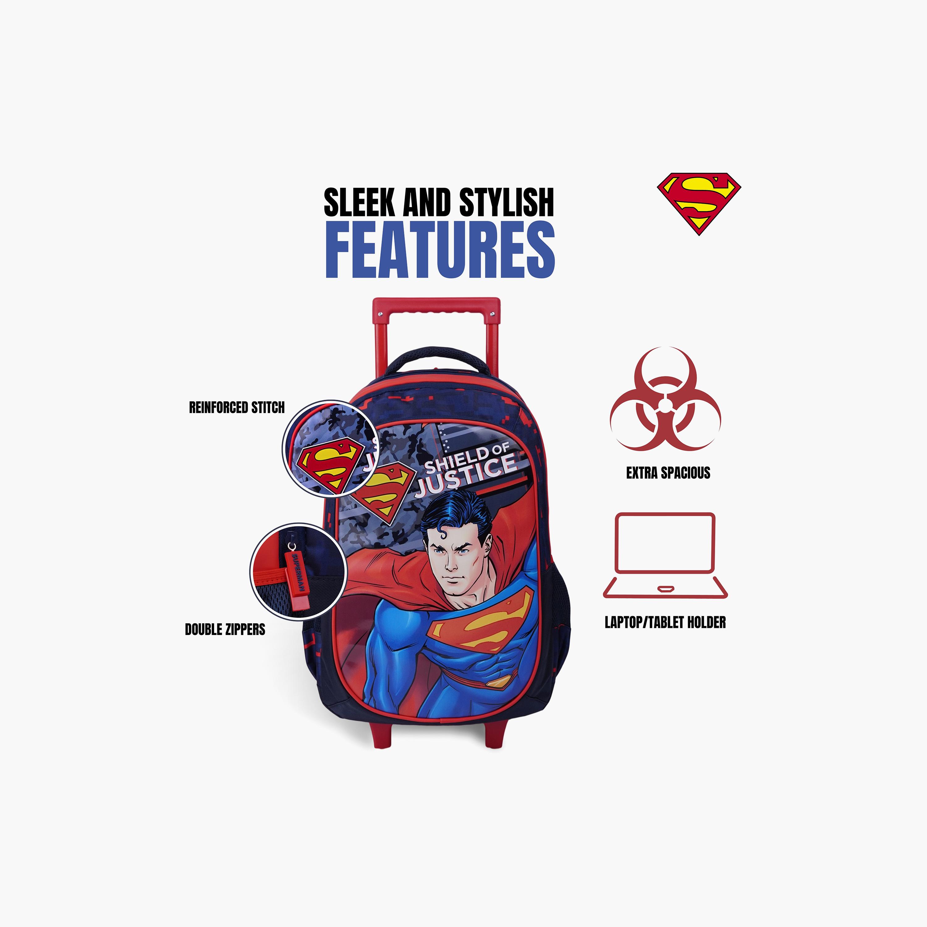Warner Bros Superman Trolley Backpack for Boys 8-12 Yrs with Telescopic Handle - 18 Inch-school-bagsandbackpacks-trolleybags-image-4
