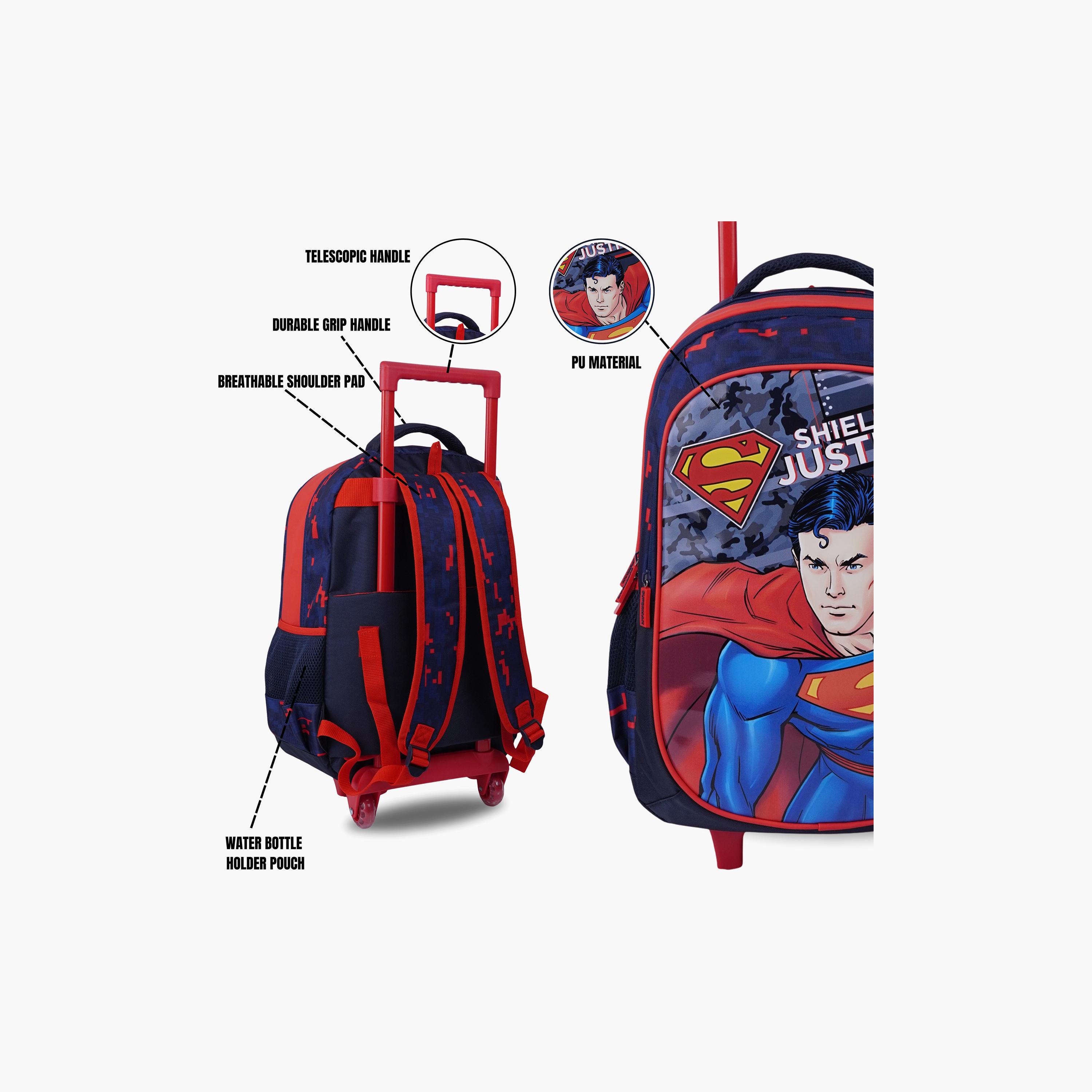 Warner Bros Superman Trolley Backpack for Boys 8-12 Yrs with Telescopic Handle - 18 Inch-school-bagsandbackpacks-trolleybags-image-5