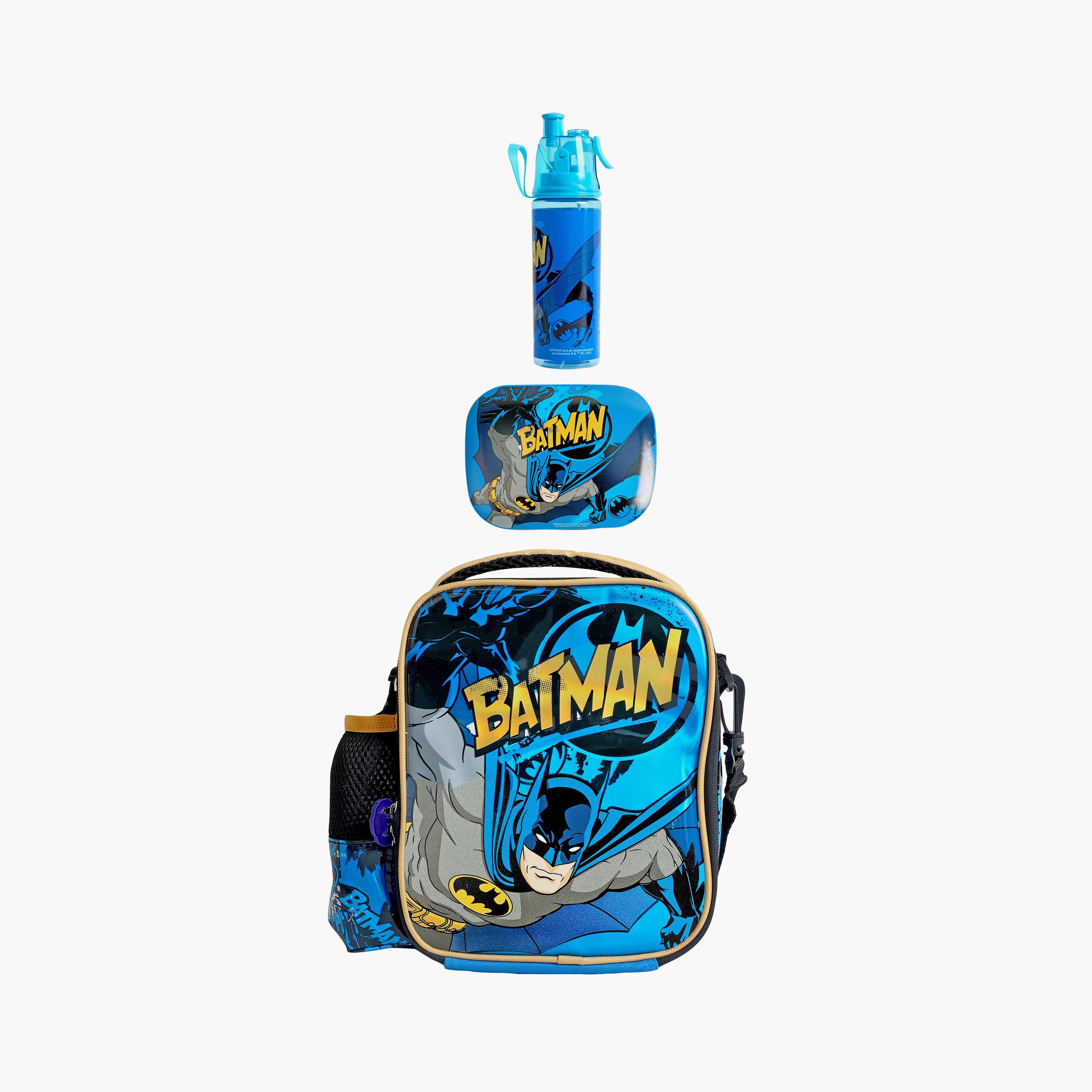 Warner Bros Batman 3-Piece Lunch Bag Set for Boys 8-13 Yrs with Bottle & Lunch Box-school-lunchessentials-sets-image-1