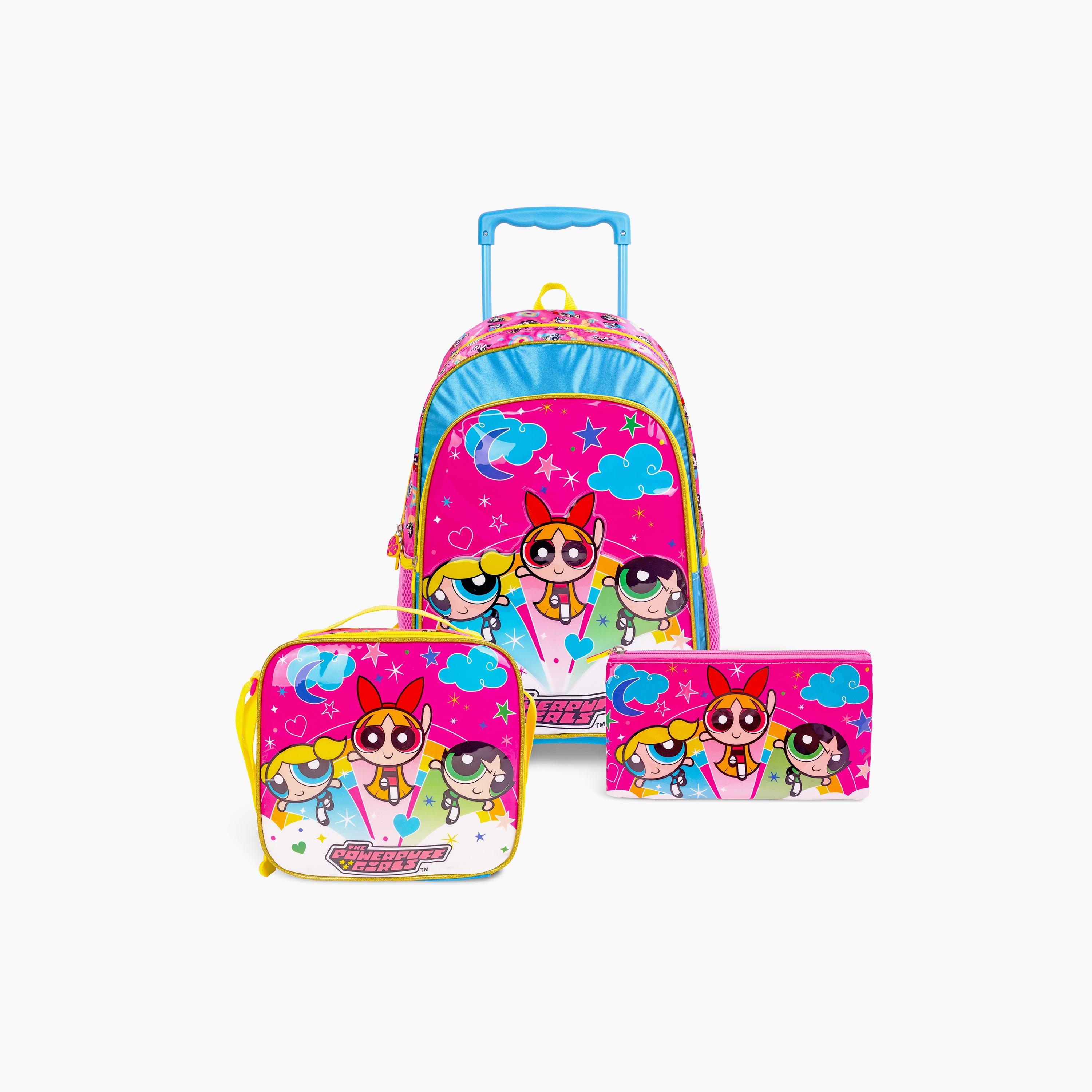 Warner Bros The Powerpuff Girls 3-Piece School Trolley Backpack Set for Girls 8-12 Yrs - 18 Inch-school-bagsandbackpacks-trolleybags-image-1