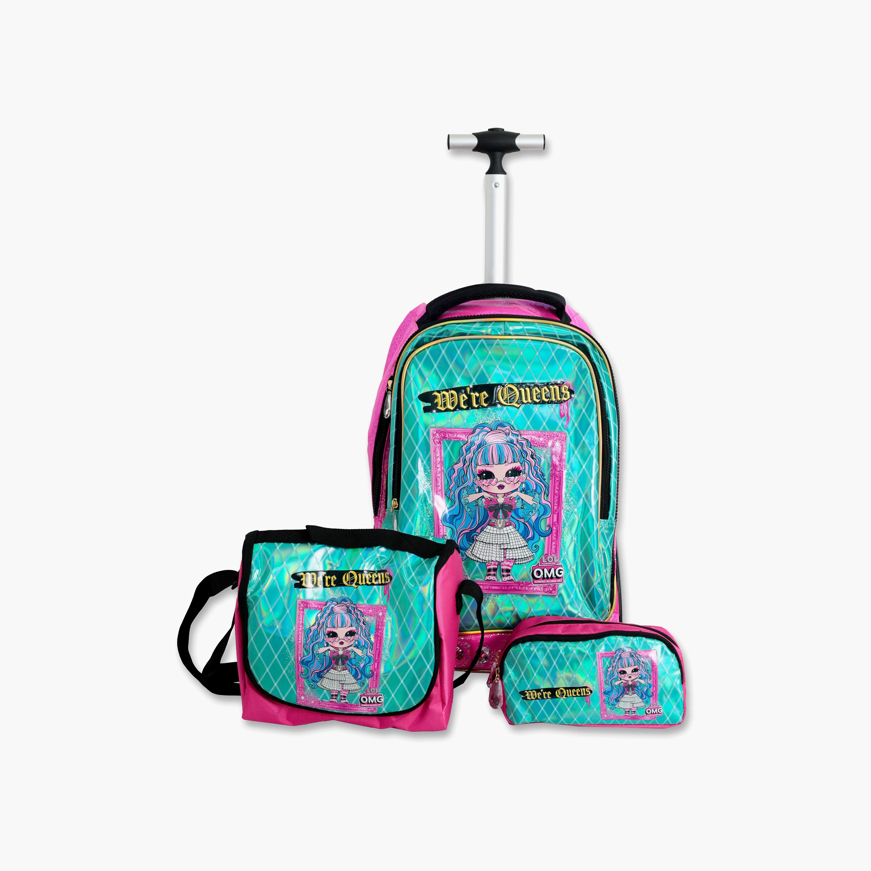 MGA Entertainment Printed 3-Piece School Trolley Backpack Set for Girls 8-12 Yrs - 20 Inch-school-bagsandbackpacks-trolleybags-image-1