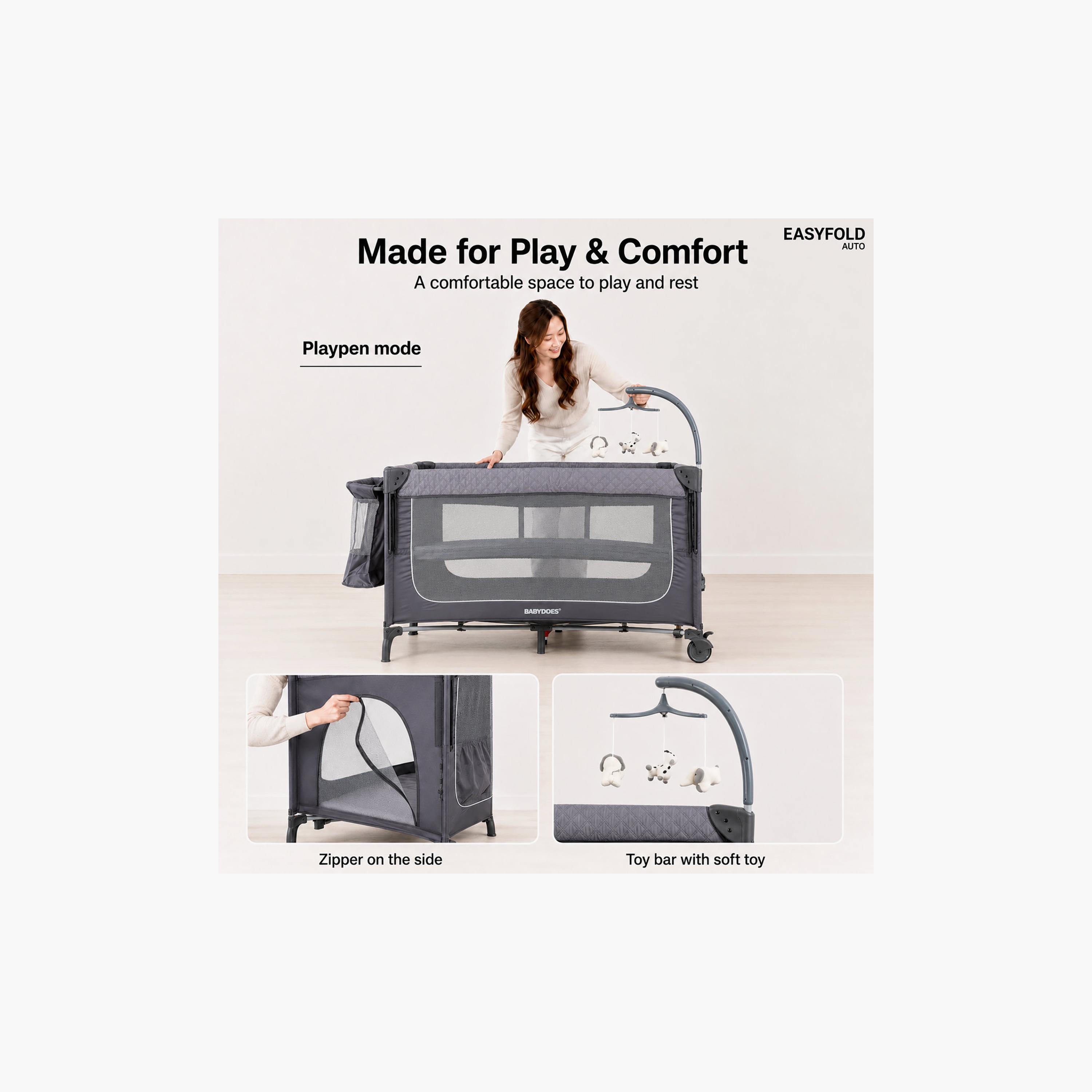 Babydoes 5-In-1 Easyfold Auto Portable Playard & Foldable Travel Bed-baby-infantactivity-playpensandplaymats-image-4