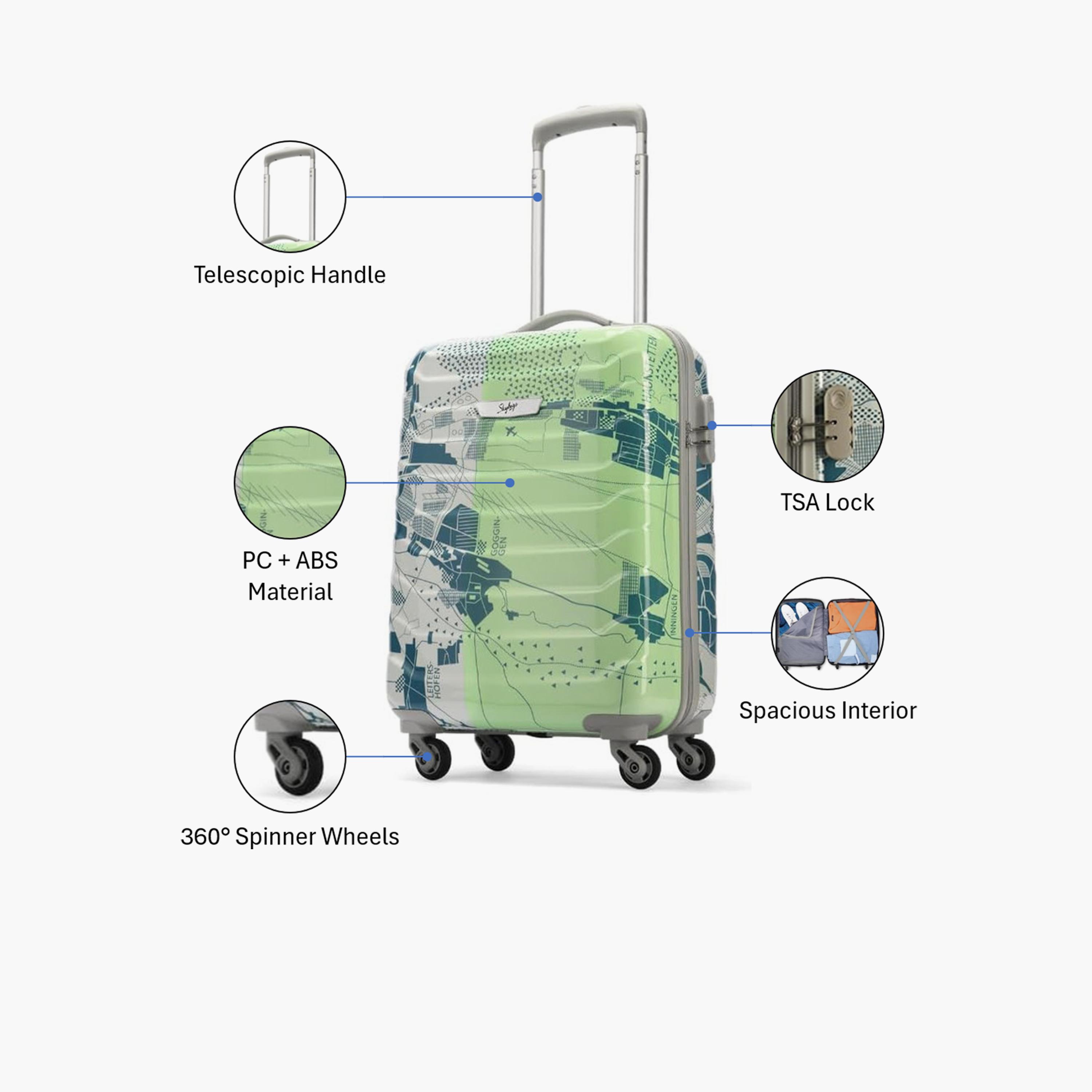 Skybags TROOPER 55 CM Small Cabin Polycarbonate with ABS Hard-Sided 4-Wheeler Spinner Trolley Bag with Combination Lock-travel-luggagesandbags-luggage-image-3