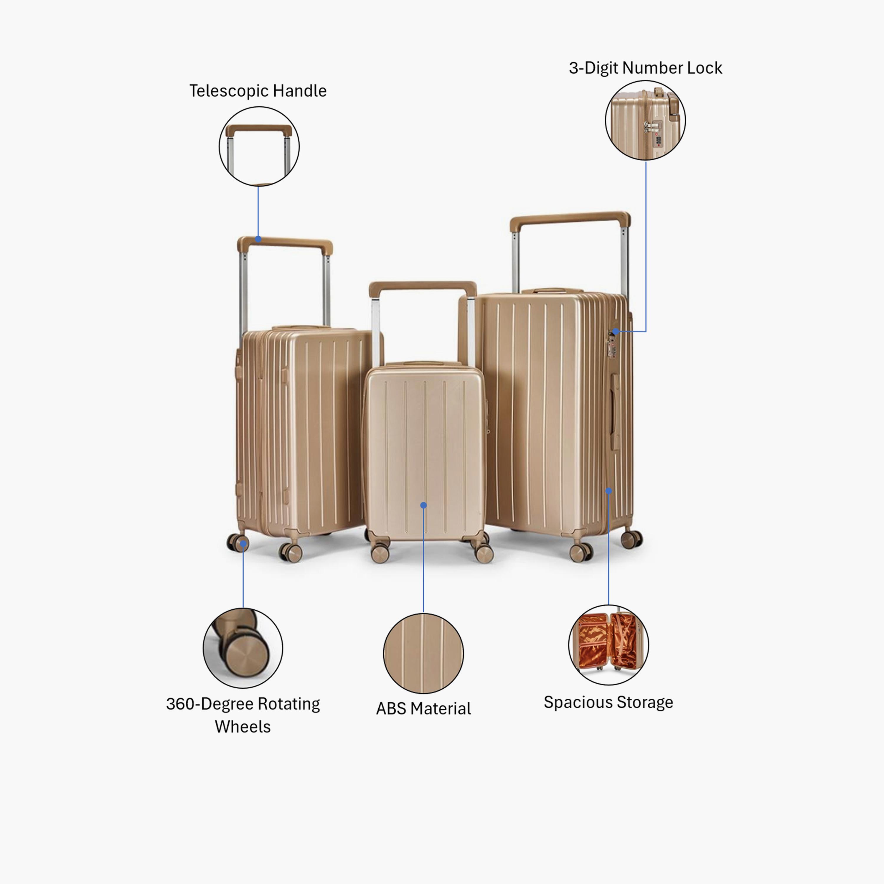 Limra Set of 3 Polycarbonate Hard-Sided 4-Wheeler Spinner Trolley Bags with Combination Lock-travel-luggagesandbags-luggage-image-2