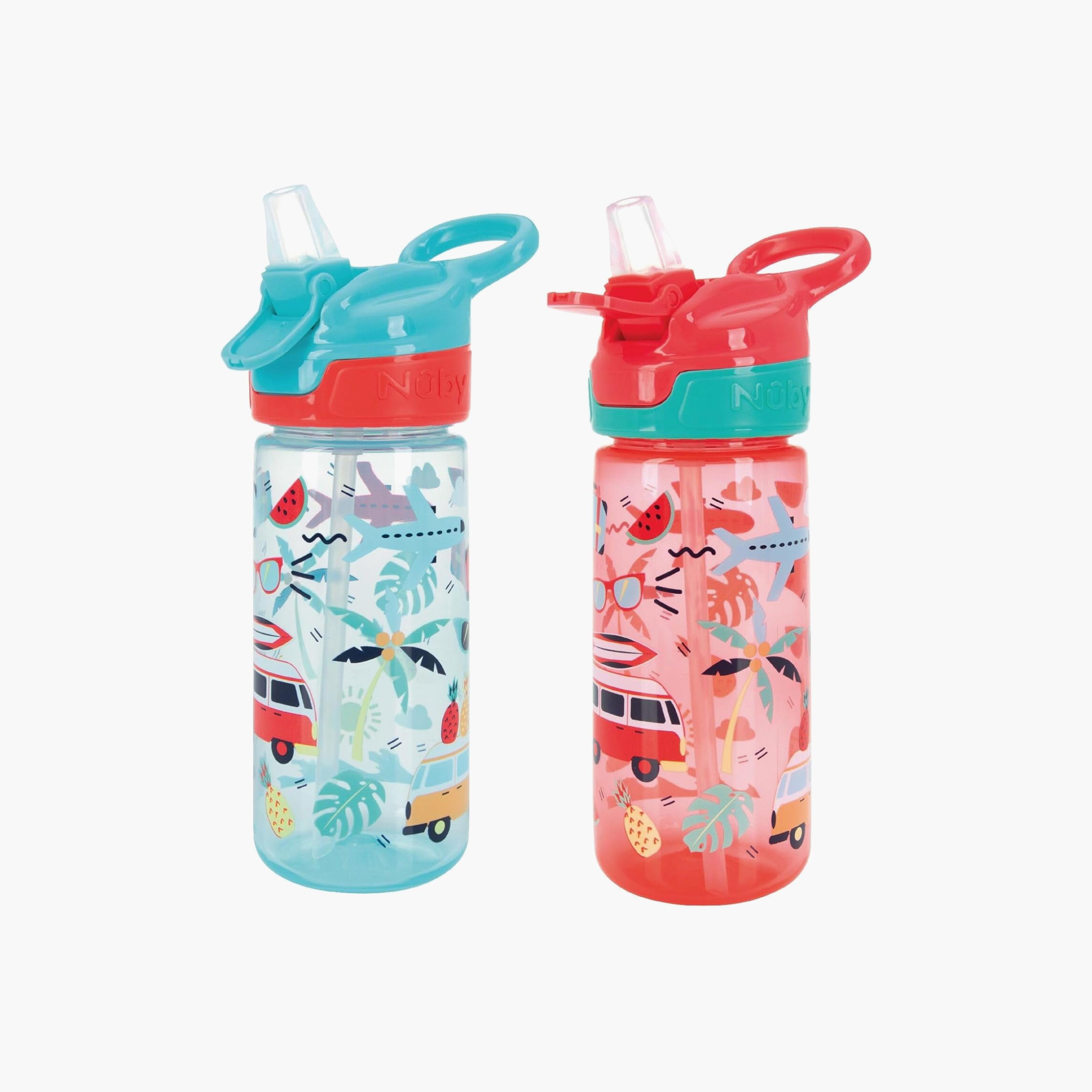 زجاجات مياه بلاستيكية سوبر كوينش بوهة فتح وطي مع مقبض حمل قطعتين من نوبي-school-waterbottles-image-1
