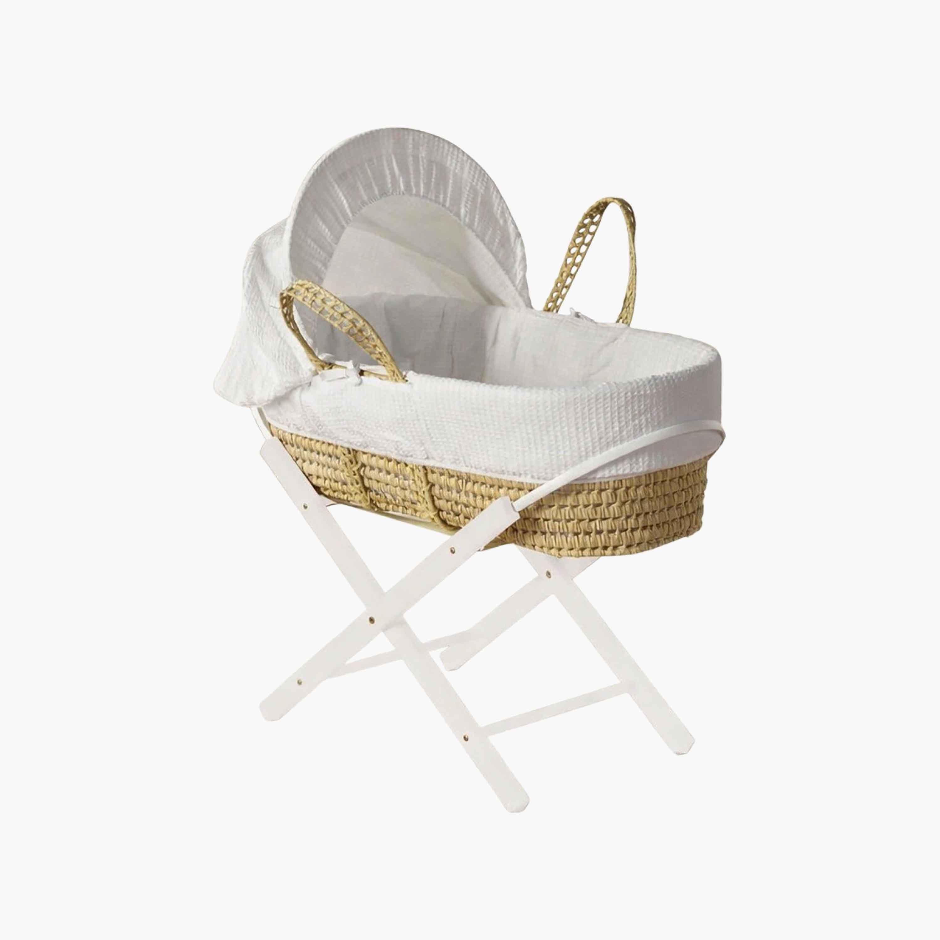 سلة موسى من القش بتصميم وافل من القطن الفاخر مع حامل قابل للطي من كيندر فالي-baby-nursery-furniture-mosesbaskets-image-1