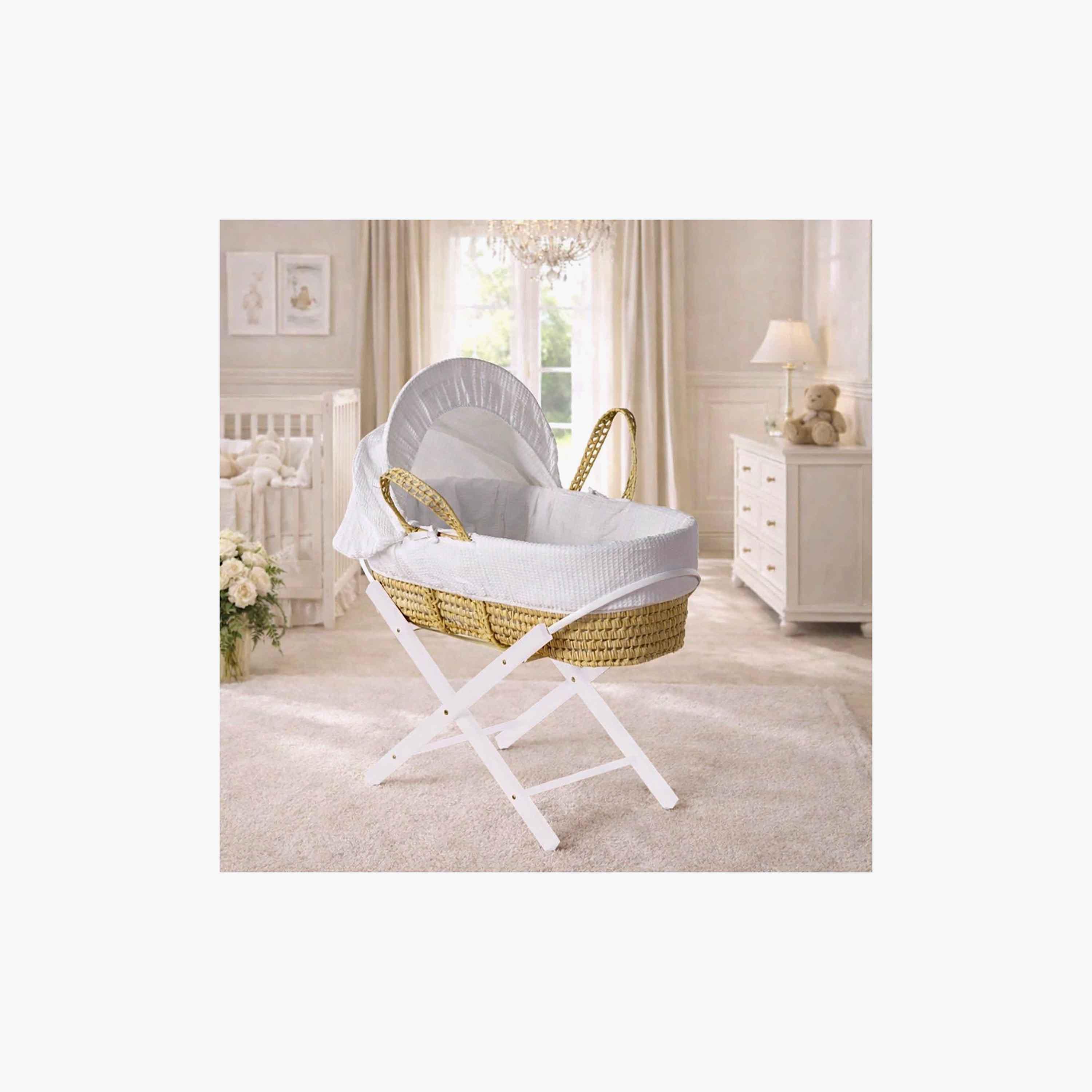 سلة موسى من القش بتصميم وافل من القطن الفاخر مع حامل قابل للطي من كيندر فالي-baby-nursery-furniture-mosesbaskets-image-3