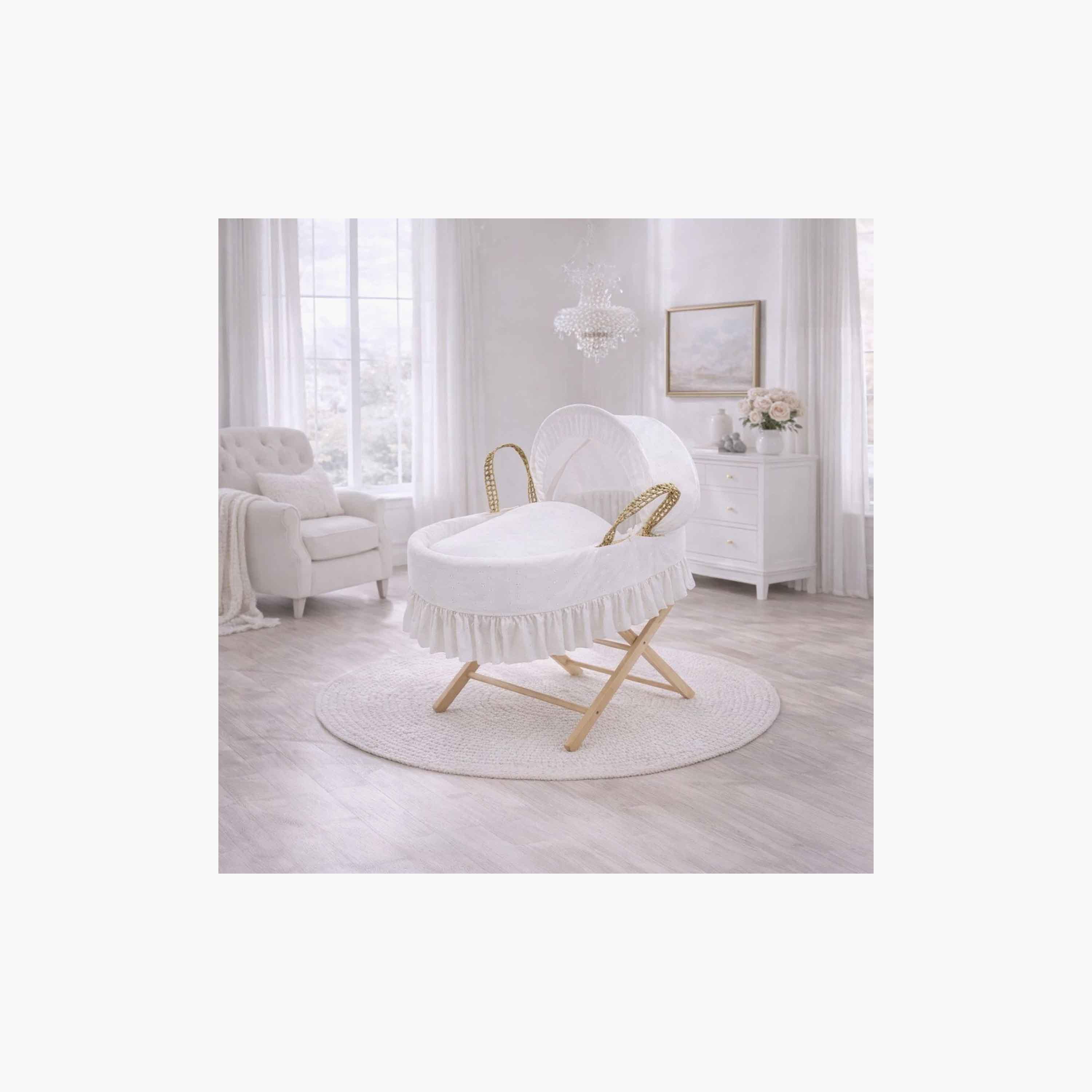 سلة نوم موسى فاخرة بتطريز عاجي مع حامل قابل للطي من أوبال من كيندر فالي-baby-nursery-furniture-mosesbaskets-image-5