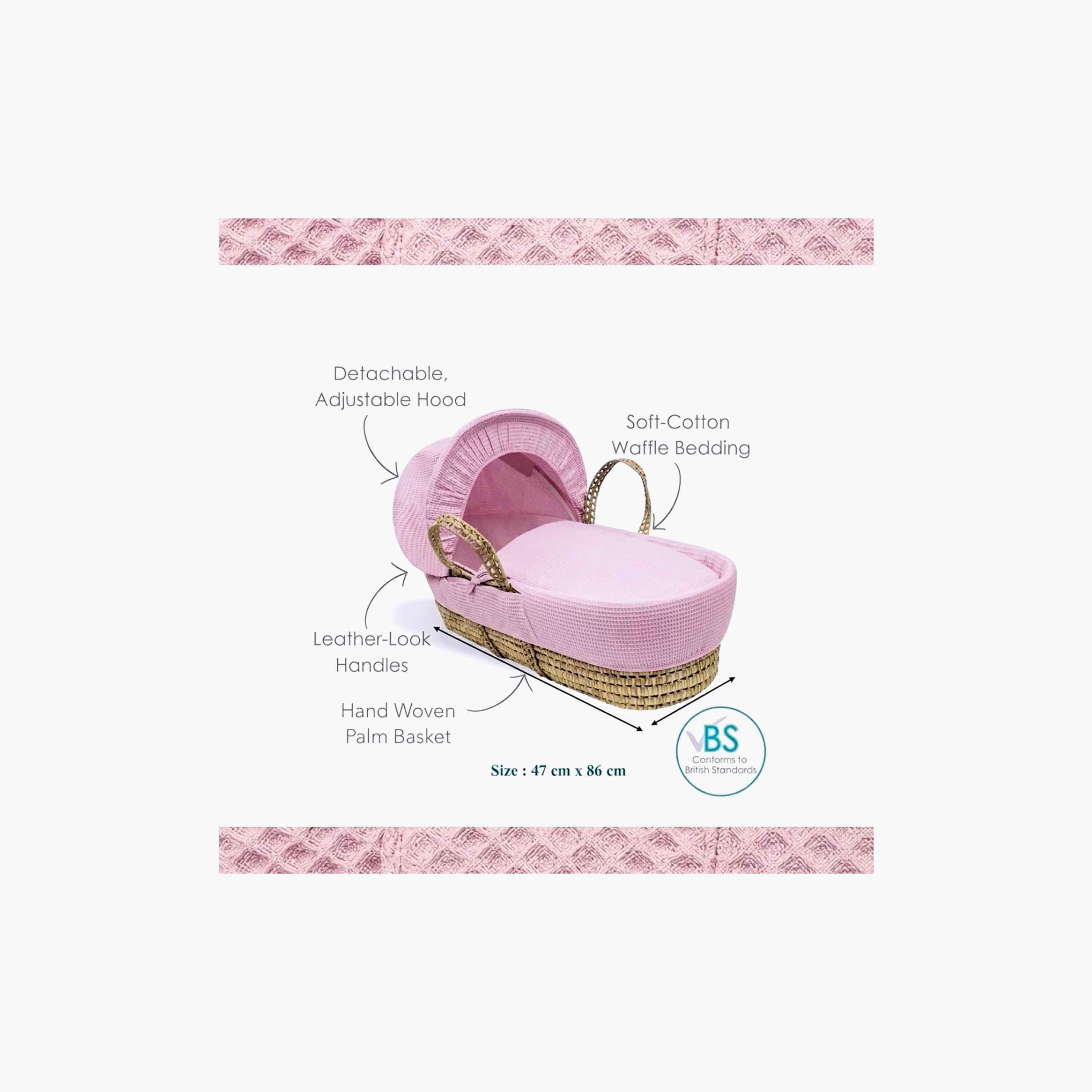 سلة نقل مواسير خيزران بتصميم وافل وردي فاتح من كيندر فالي-baby-nursery-furniture-mosesbaskets-image-4