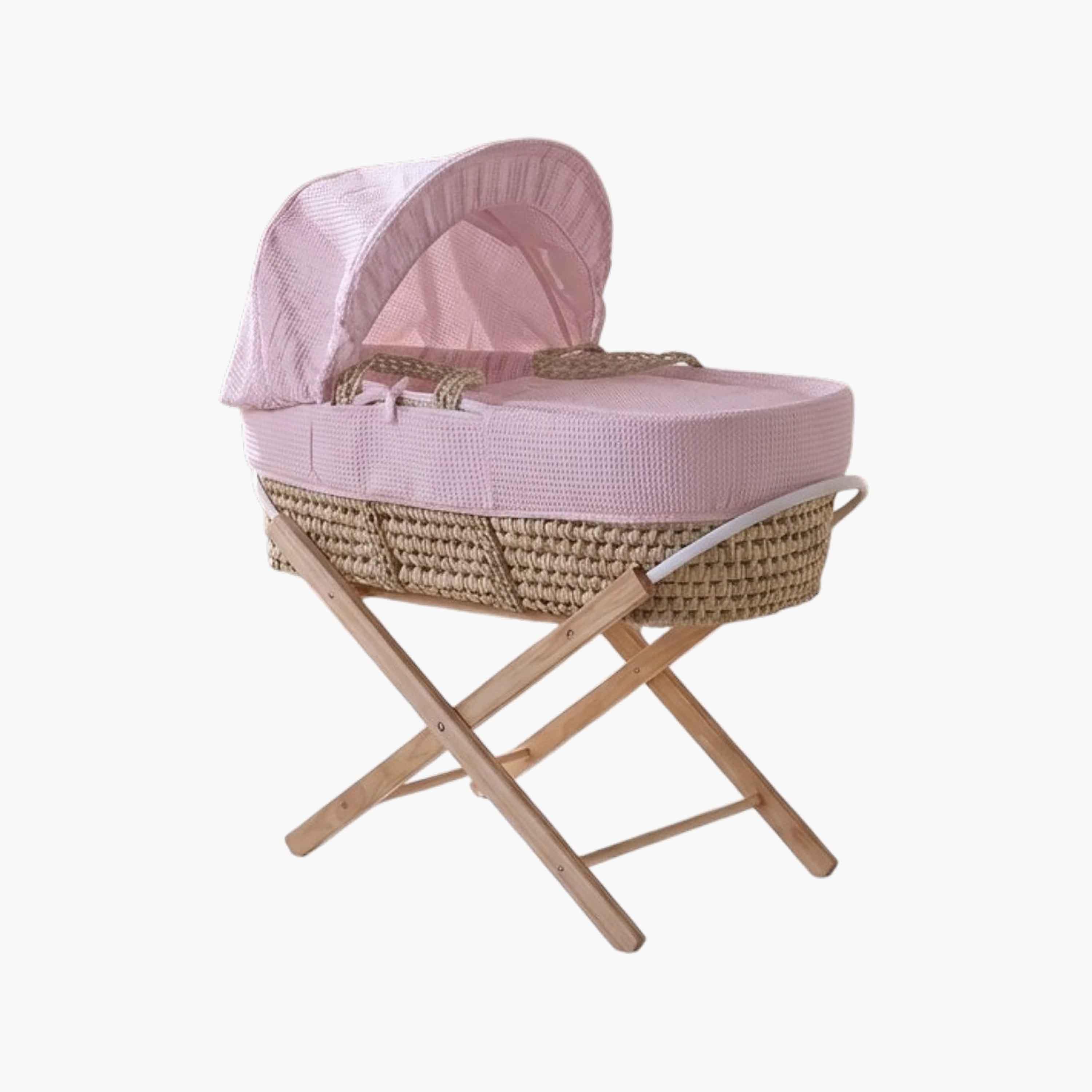 سلة كيندر فالي مويسيس بلون الخوخي بنسيج الوافل مع حامل قابل للطي بلون الأوبال-baby-nursery-furniture-mosesbaskets-image-1