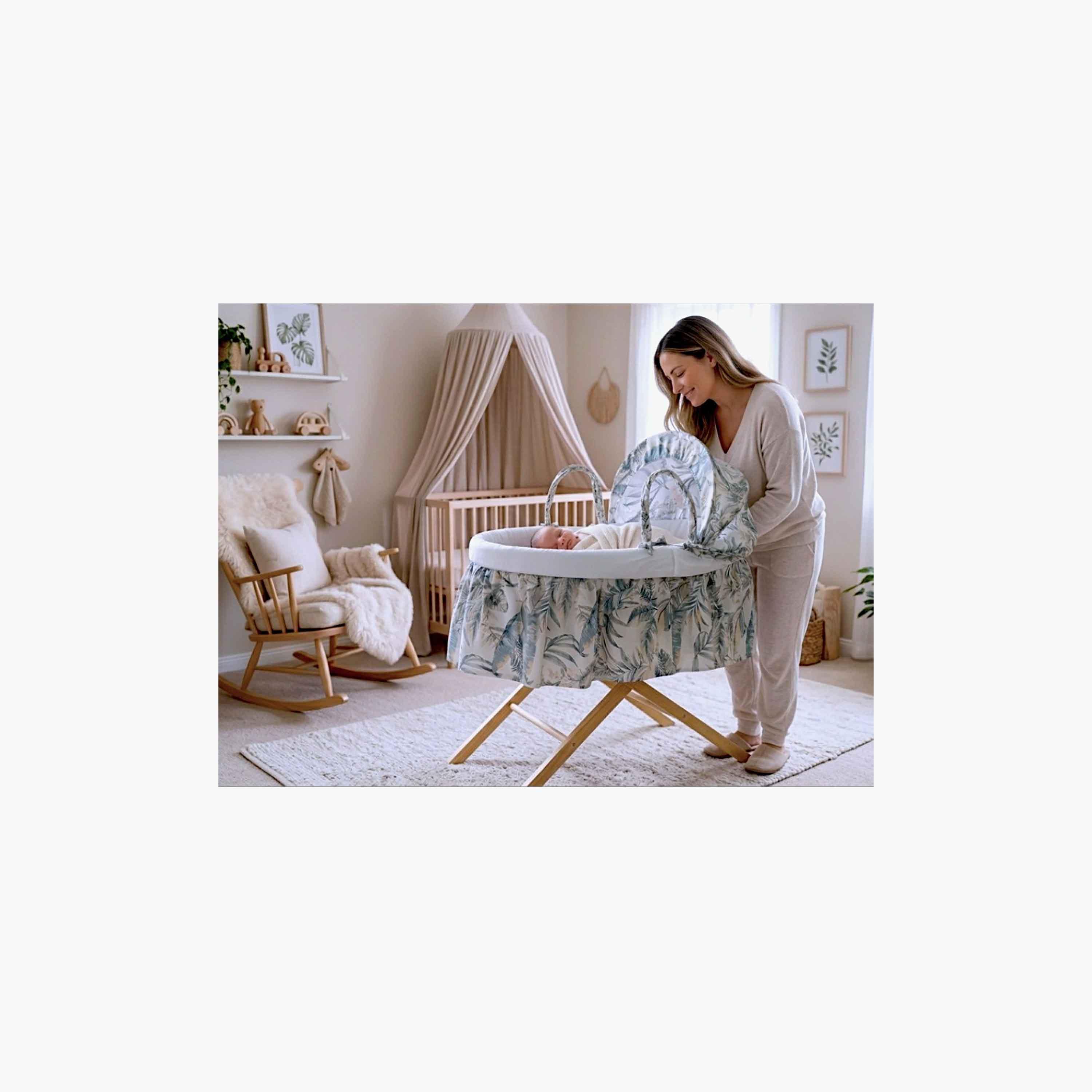 سلة نوم موسى بتصميم بالم آند باين مع حامل أوبال القابل للطي من كيندر فالي-baby-nursery-furniture-mosesbaskets-image-4