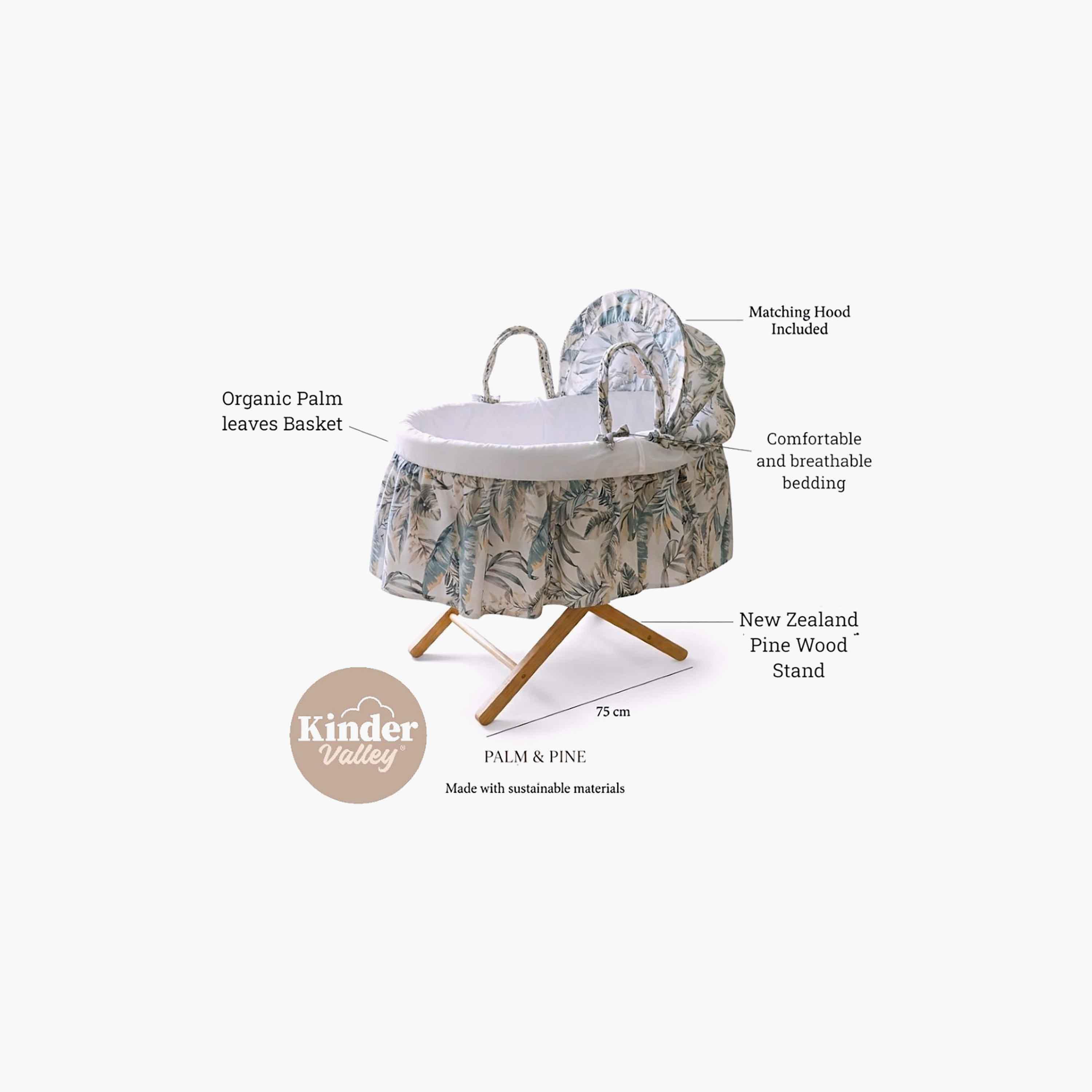سلة نوم موسى بتصميم بالم آند باين مع حامل أوبال القابل للطي من كيندر فالي-baby-nursery-furniture-mosesbaskets-image-6