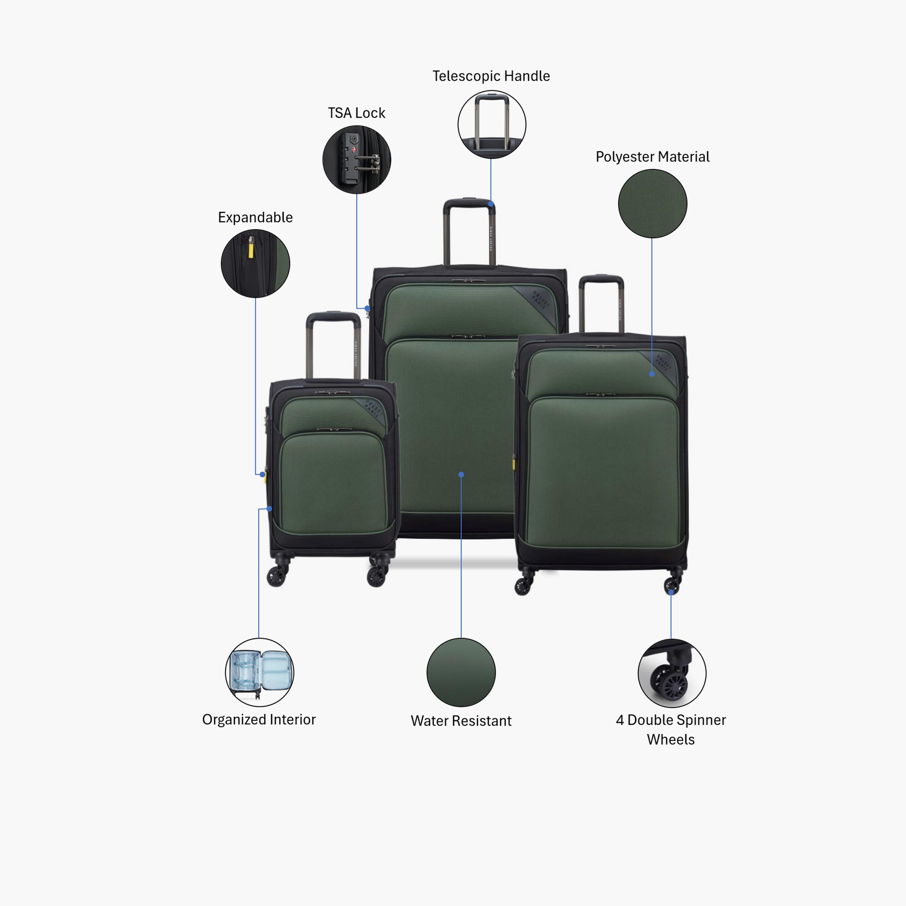 ديلسي باريس - طقم شنط سفر نولين 3 قطع جوانب بوليستر طري أربع عجلات دوارة قفل TSA-travel-luggagesandbags-luggage-image-2