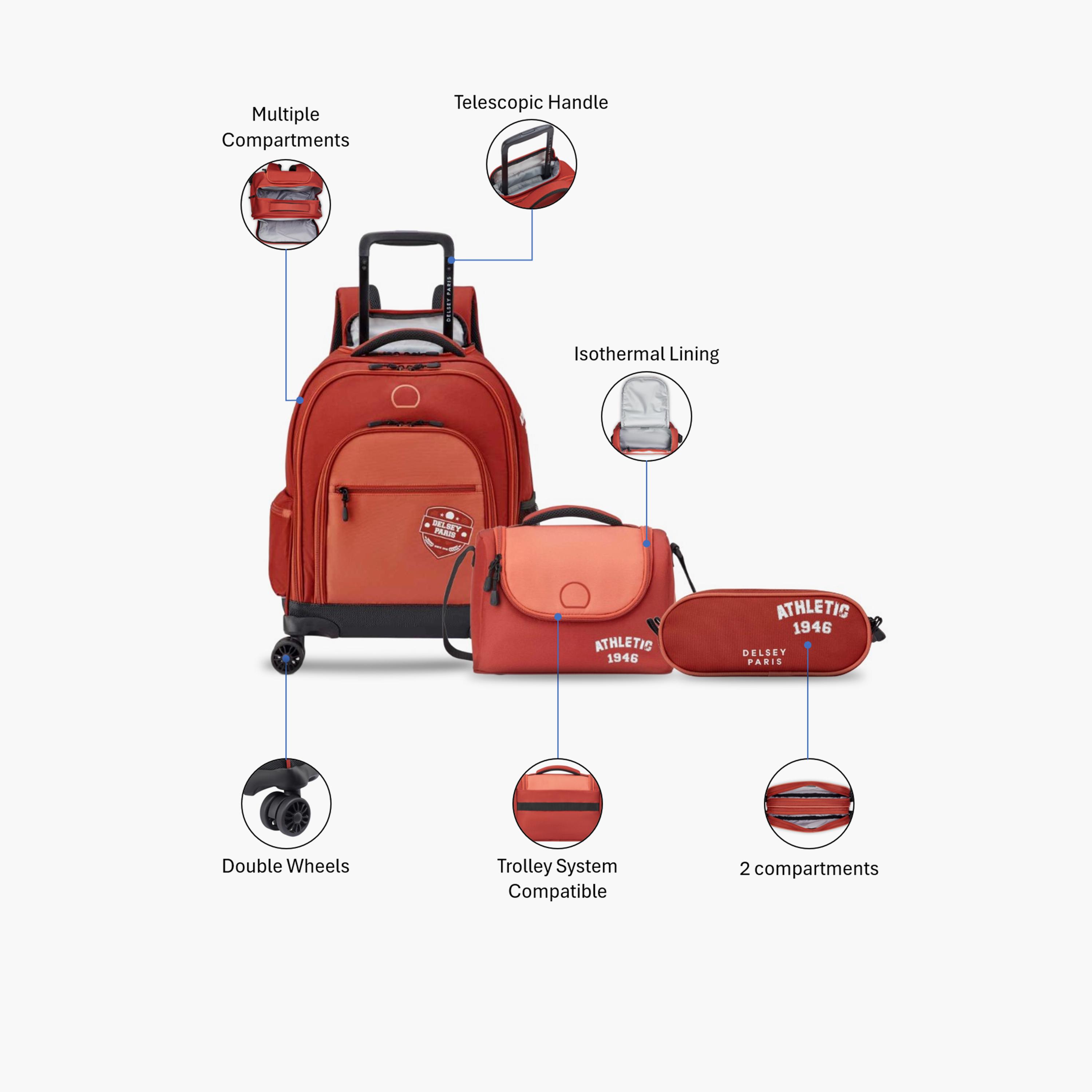 Delsey Paris 30L | 20 Inches ACADEMIE Vertical Trolley Backpack Set, Polyester, Durable Wheels | 349091435-school-bagsandbackpacks-sets-image-2