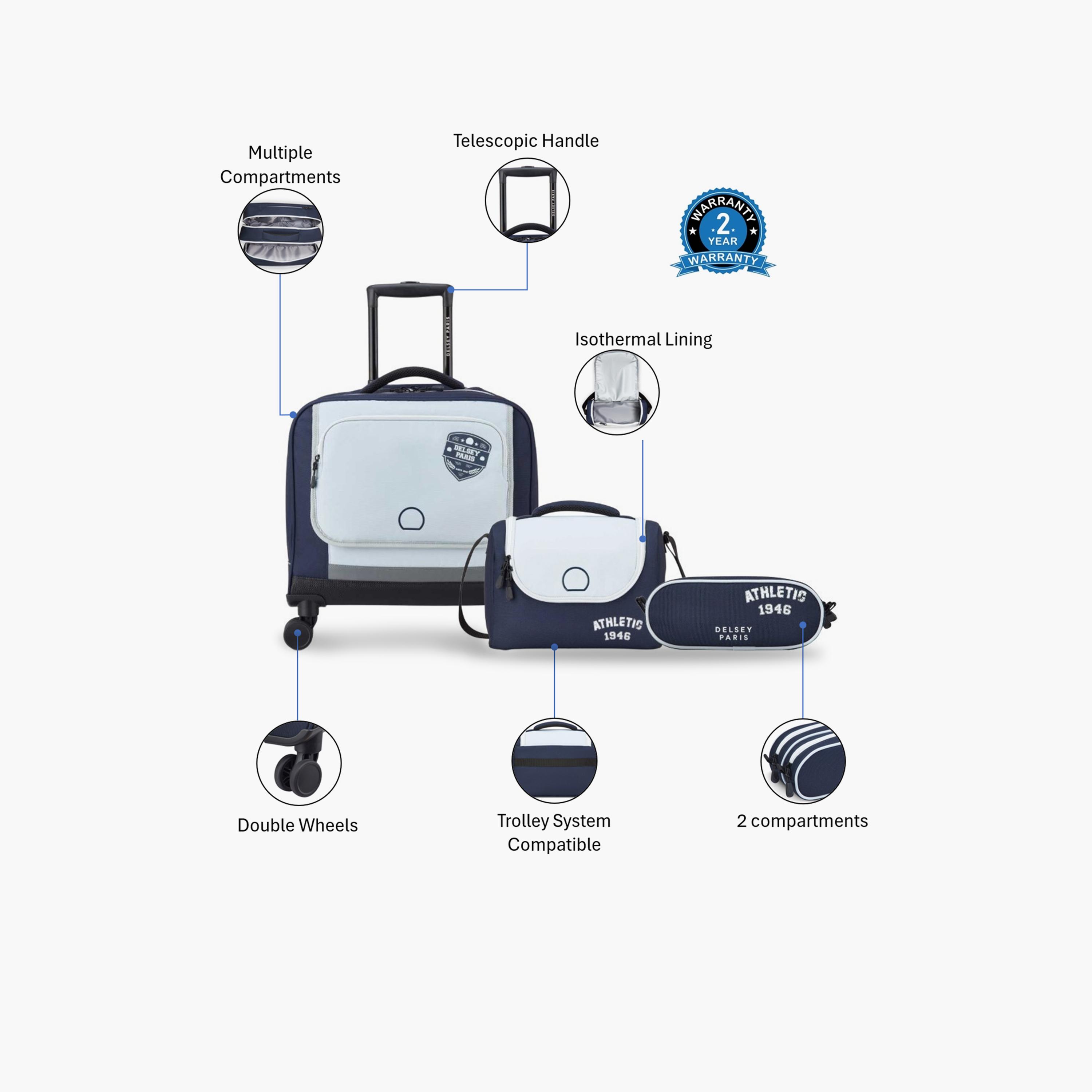 Delsey Paris 40 L | 15.6 Inches ACADEMIE Trolley Backpack Set, Polyester, Durable Wheels | 3490910-school-bagsandbackpacks-sets-image-2