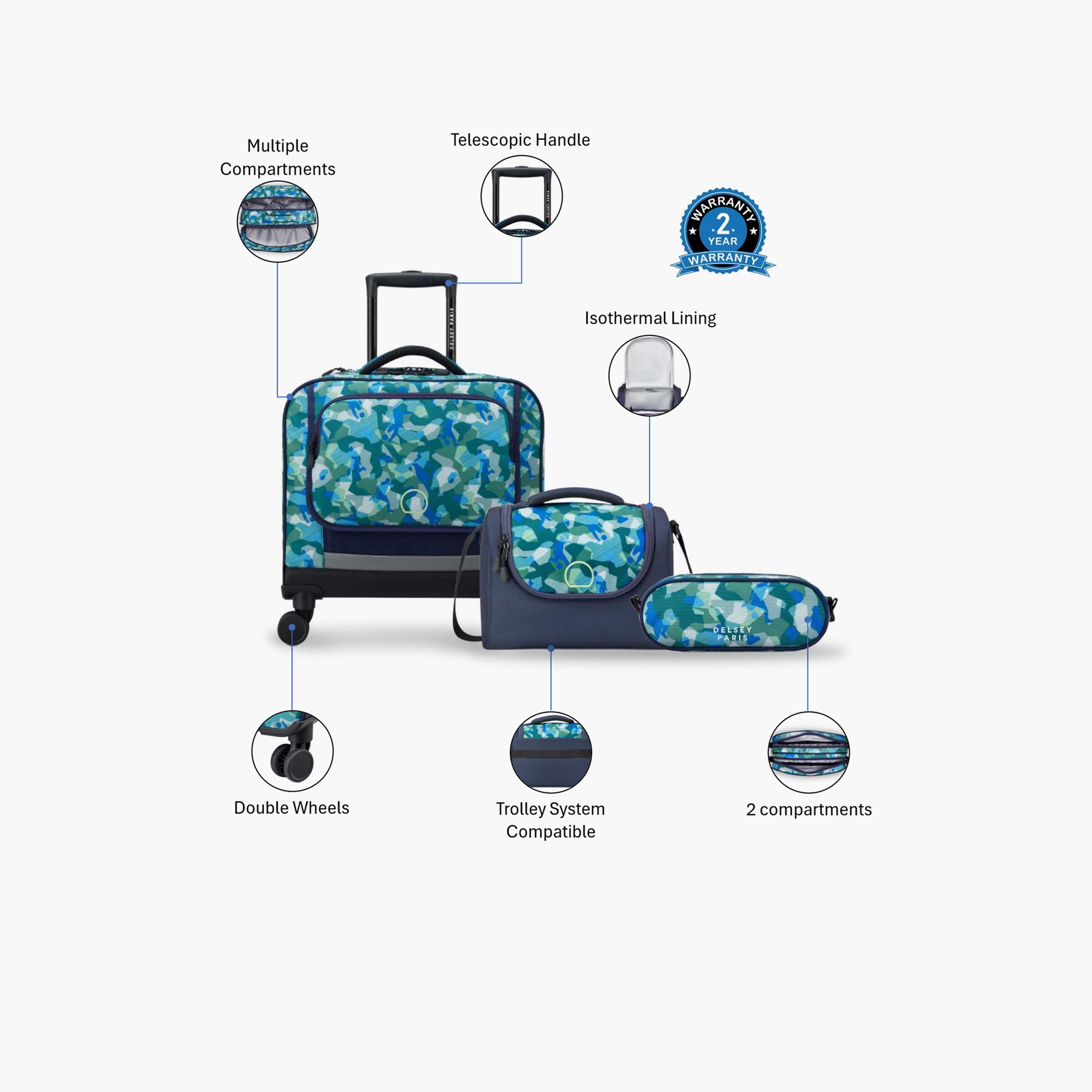 Delsey Paris 40 L | 15.6 Inches ACADEMIE Trolley Backpack Set, Polyester, Durable Wheels | 3490910-school-bagsandbackpacks-sets-image-2