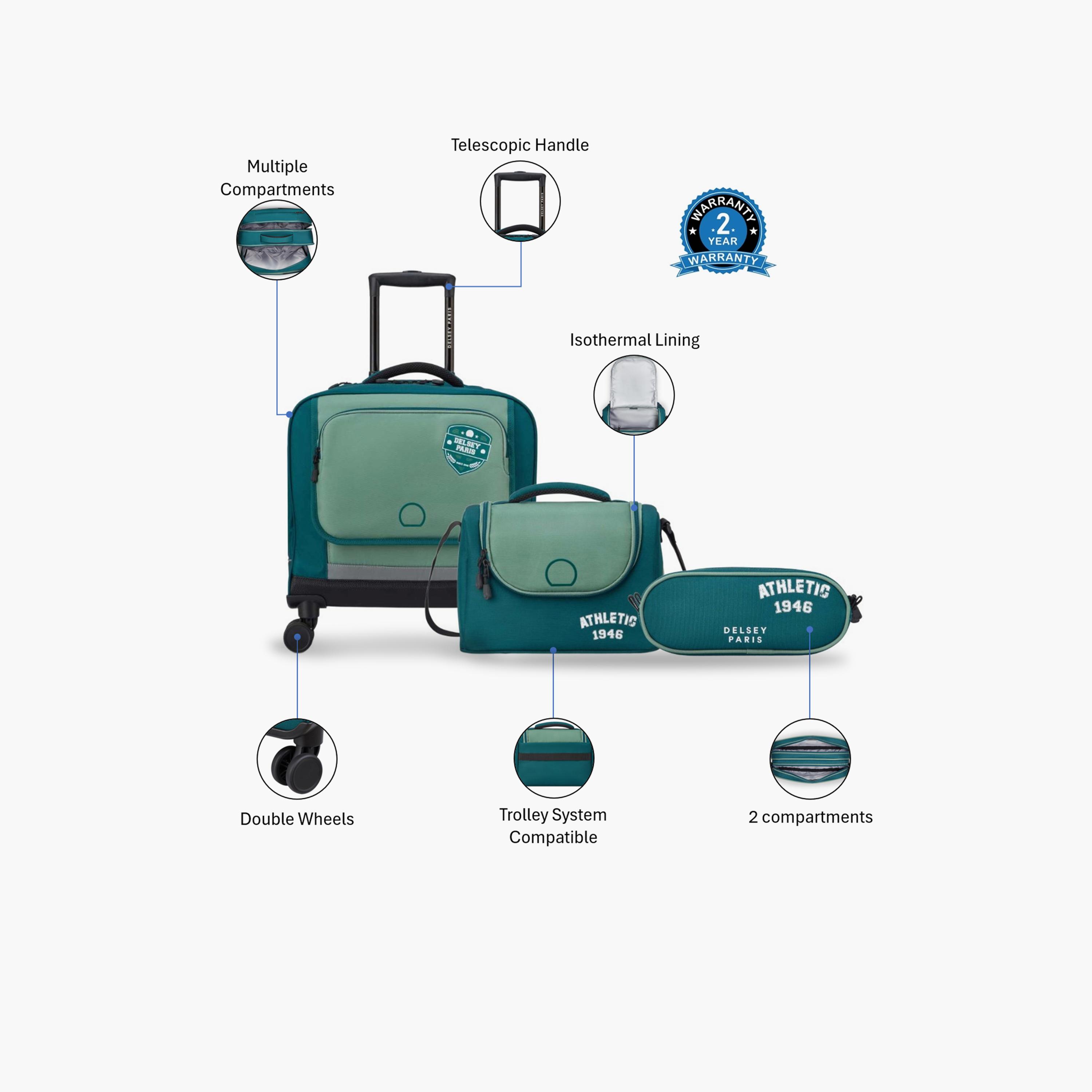 Delsey Paris 40 L | 15.6 Inches ACADEMIE Trolley Backpack Set, Polyester, Durable Wheels | 3490910-school-bagsandbackpacks-sets-image-2