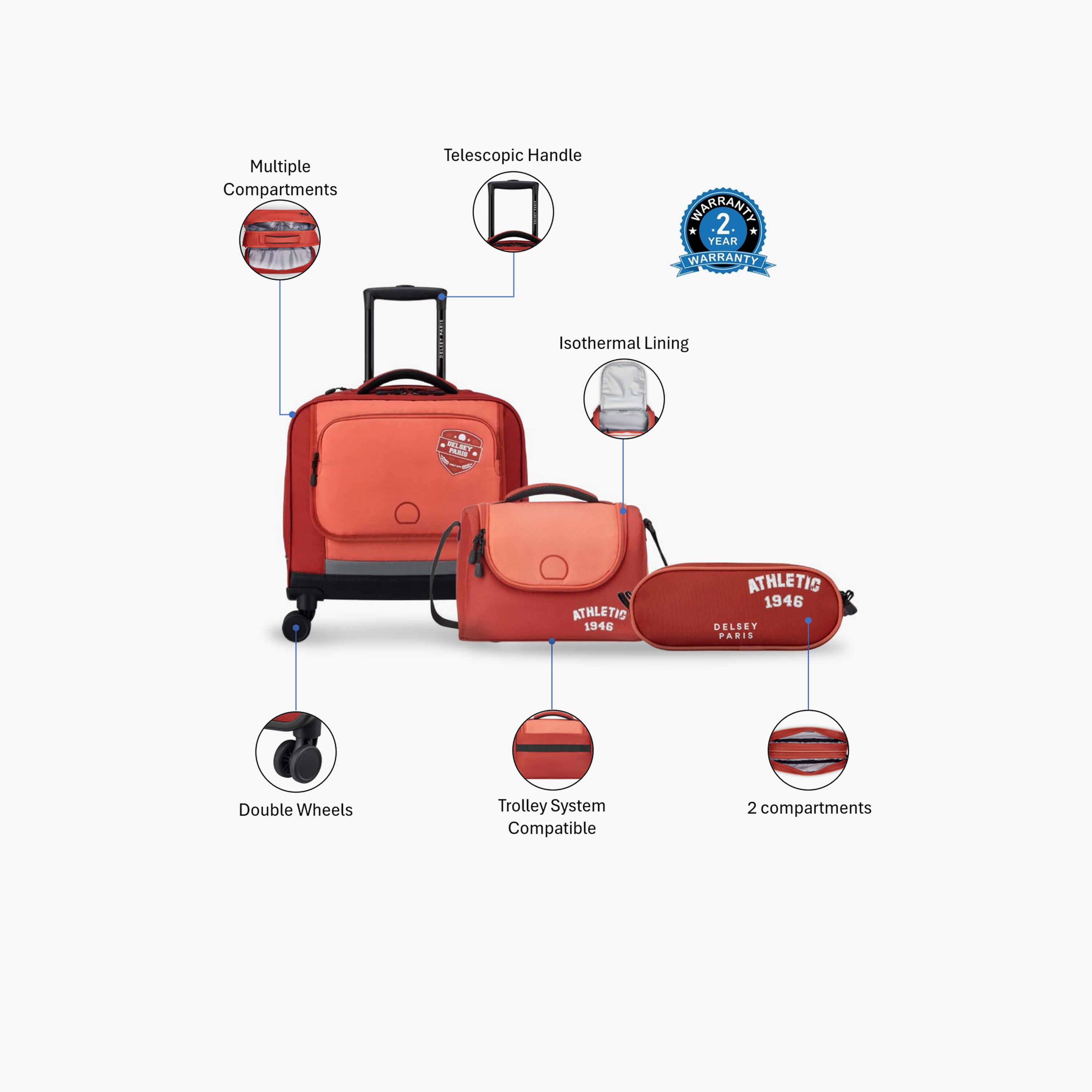 Delsey Paris 40 L | 15.6 Inches ACADEMIE Trolley Backpack Set, Polyester, Durable Wheels | 3490910-school-bagsandbackpacks-sets-image-2