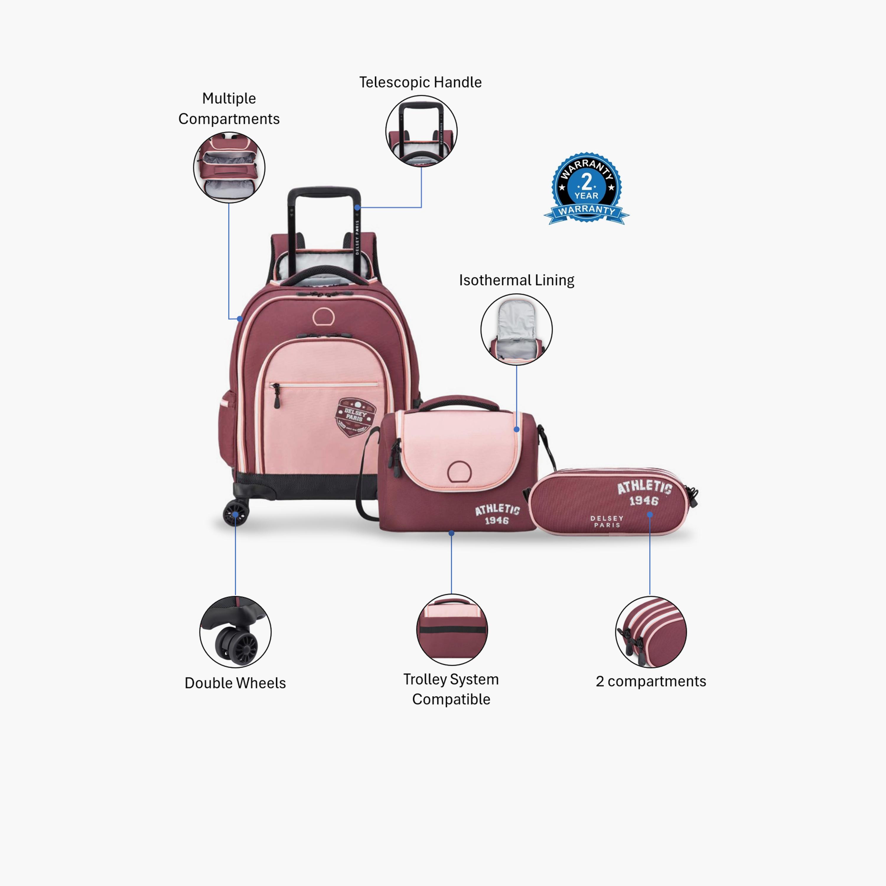 Delsey Paris 30 L | 19.5 Inches ACADEMIE Trolley Backpack Set, Polyester, Adjustable Straps | 3490914-school-bagsandbackpacks-sets-image-2