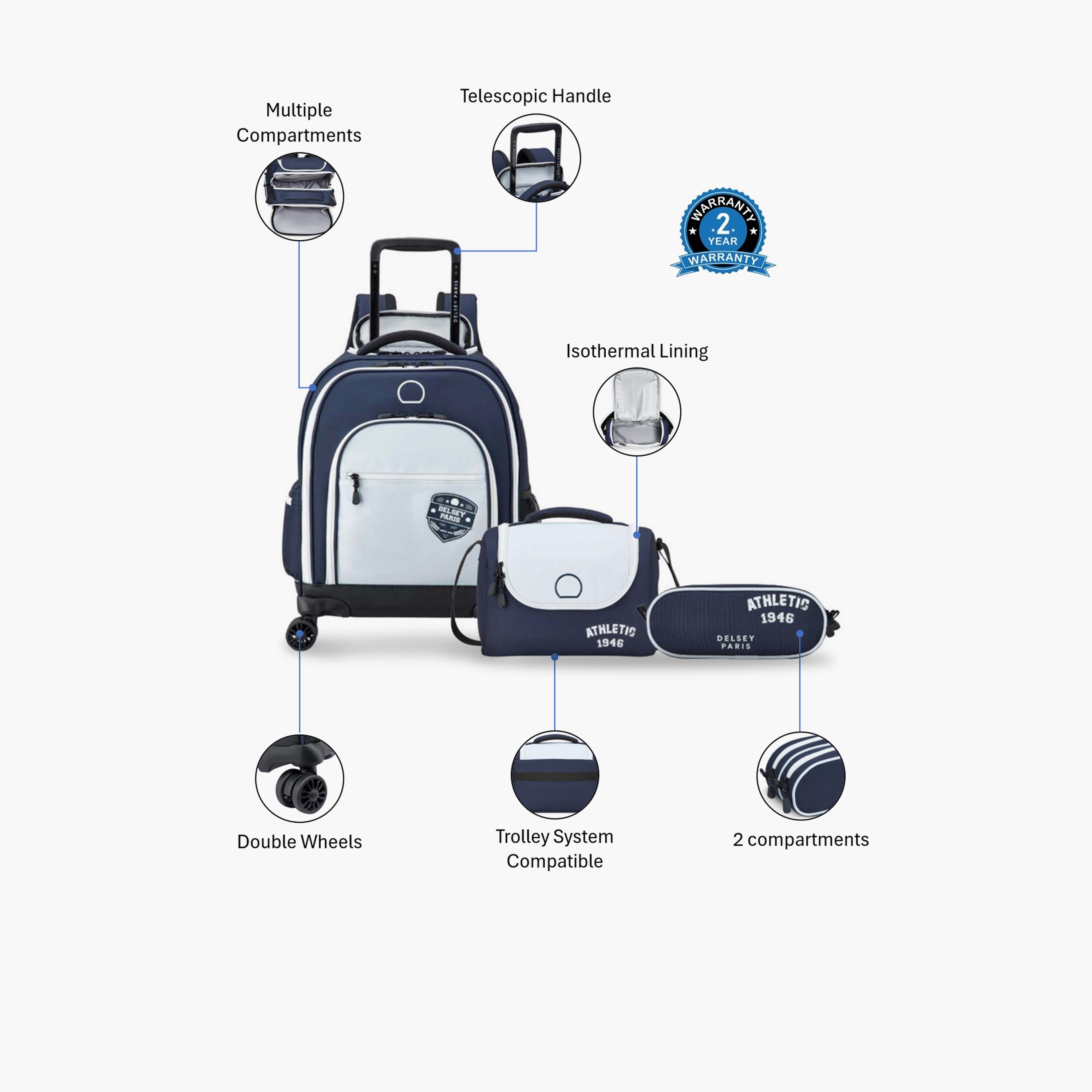 Delsey Paris 30 L | 19.5 Inches ACADEMIE Trolley Backpack Set, Polyester, Adjustable Straps | 3490914-school-bagsandbackpacks-sets-image-2